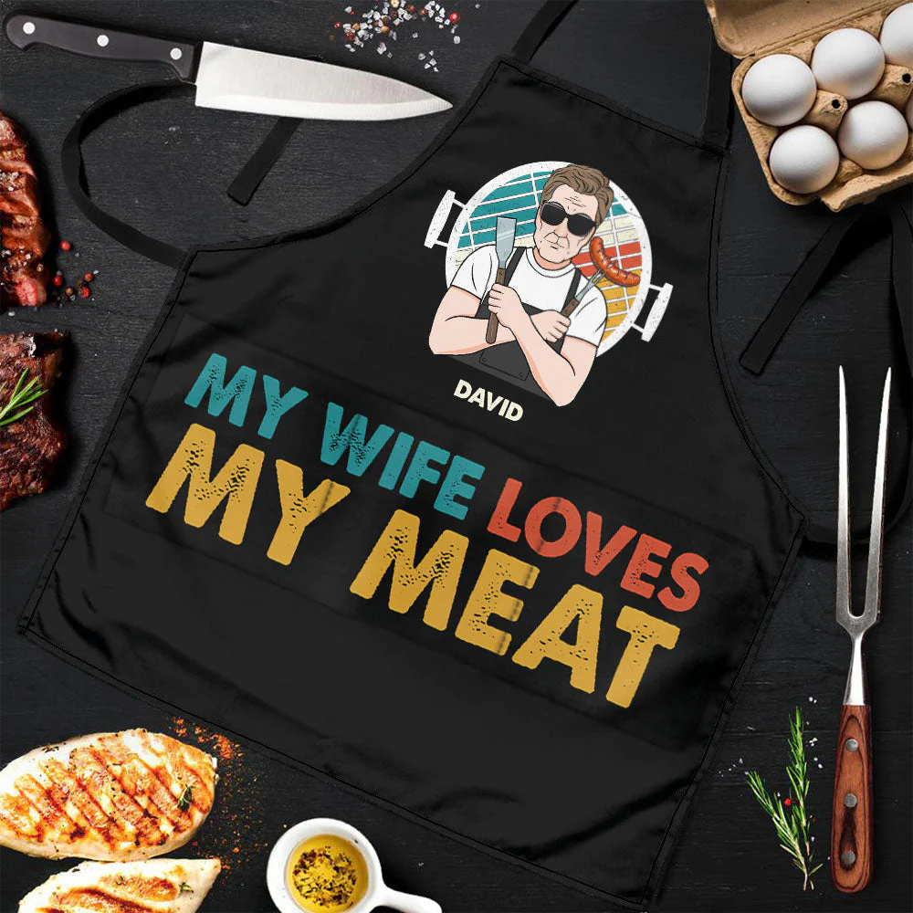 My Wife Loves My Meat - Personalized Apron - Image 3