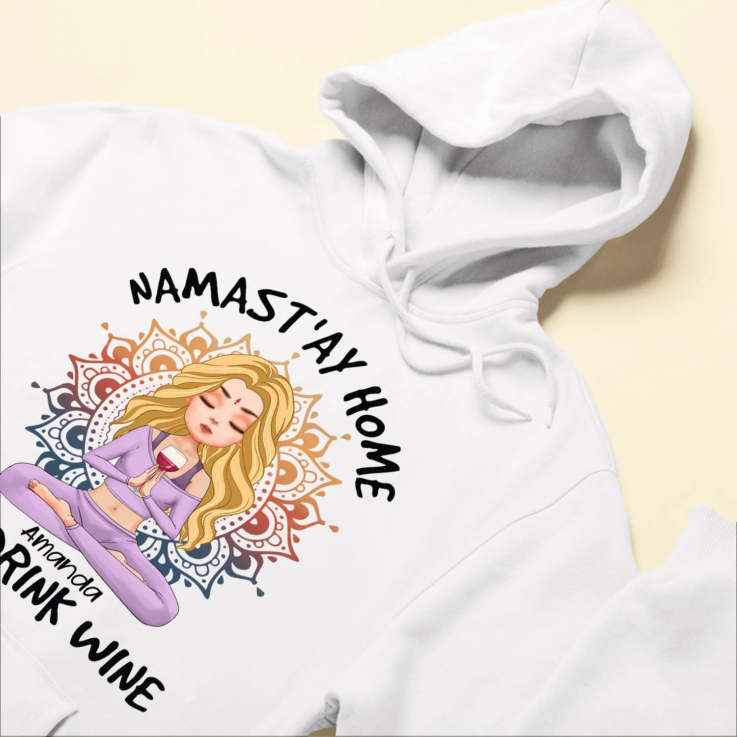 Namast'ay Home And Drink Wine - Personalized Shirt -  Gift For Yoga Lover - Yoga Girl Illustration - Image 6