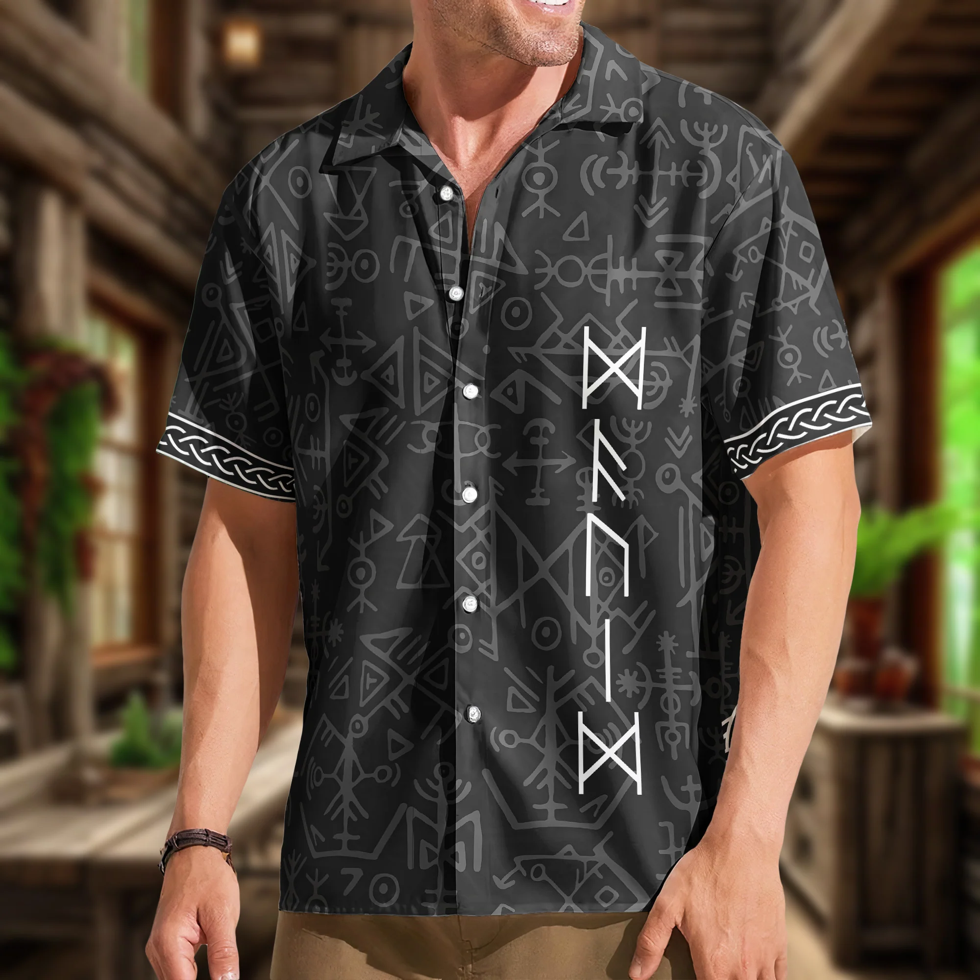 Name In Viking Runes, Ethnic Norse, Norse Mythology - Personalized Hawaiian Shirt - Image 4