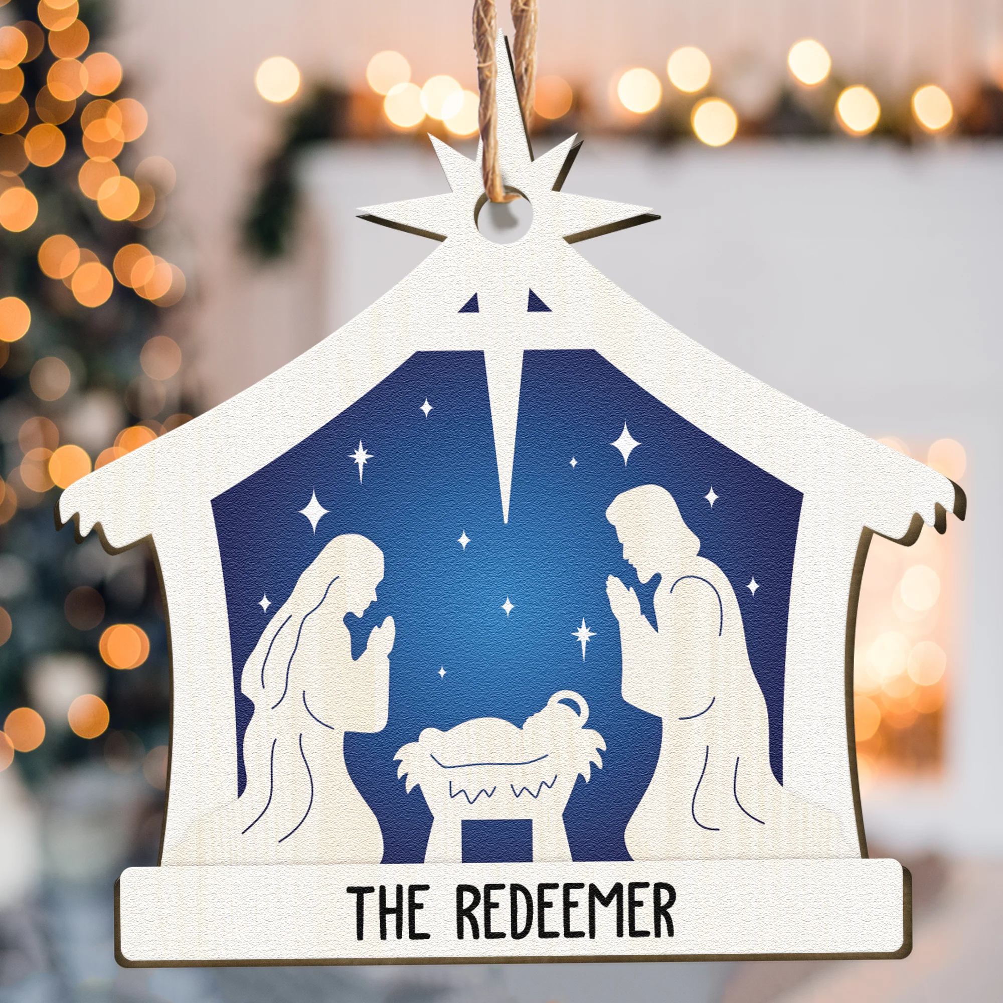 Name Of Jesus Nativity Scene - Personalized Wooden Ornament - Image 2