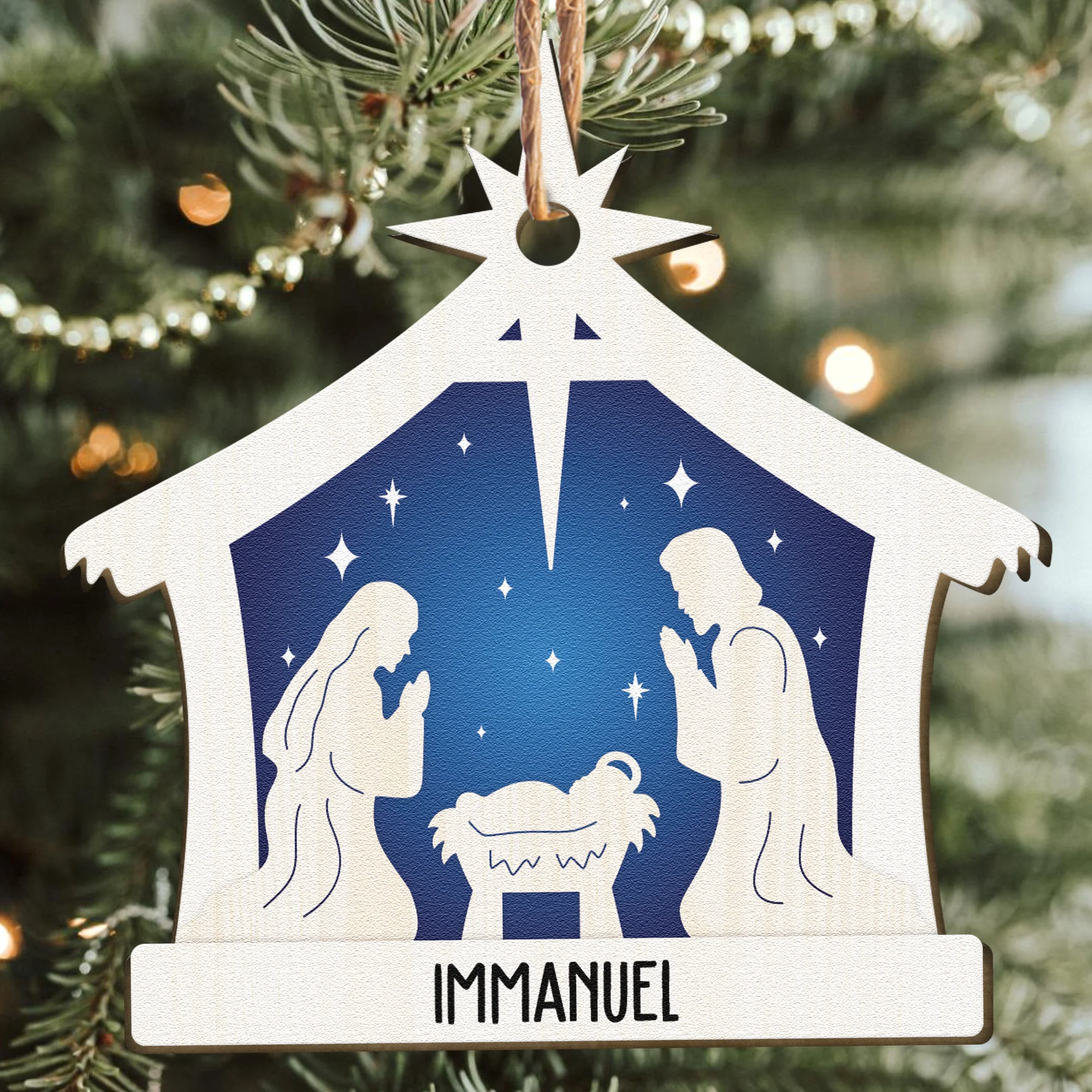Name Of Jesus Nativity Scene - Personalized Wooden Ornament - Image 3