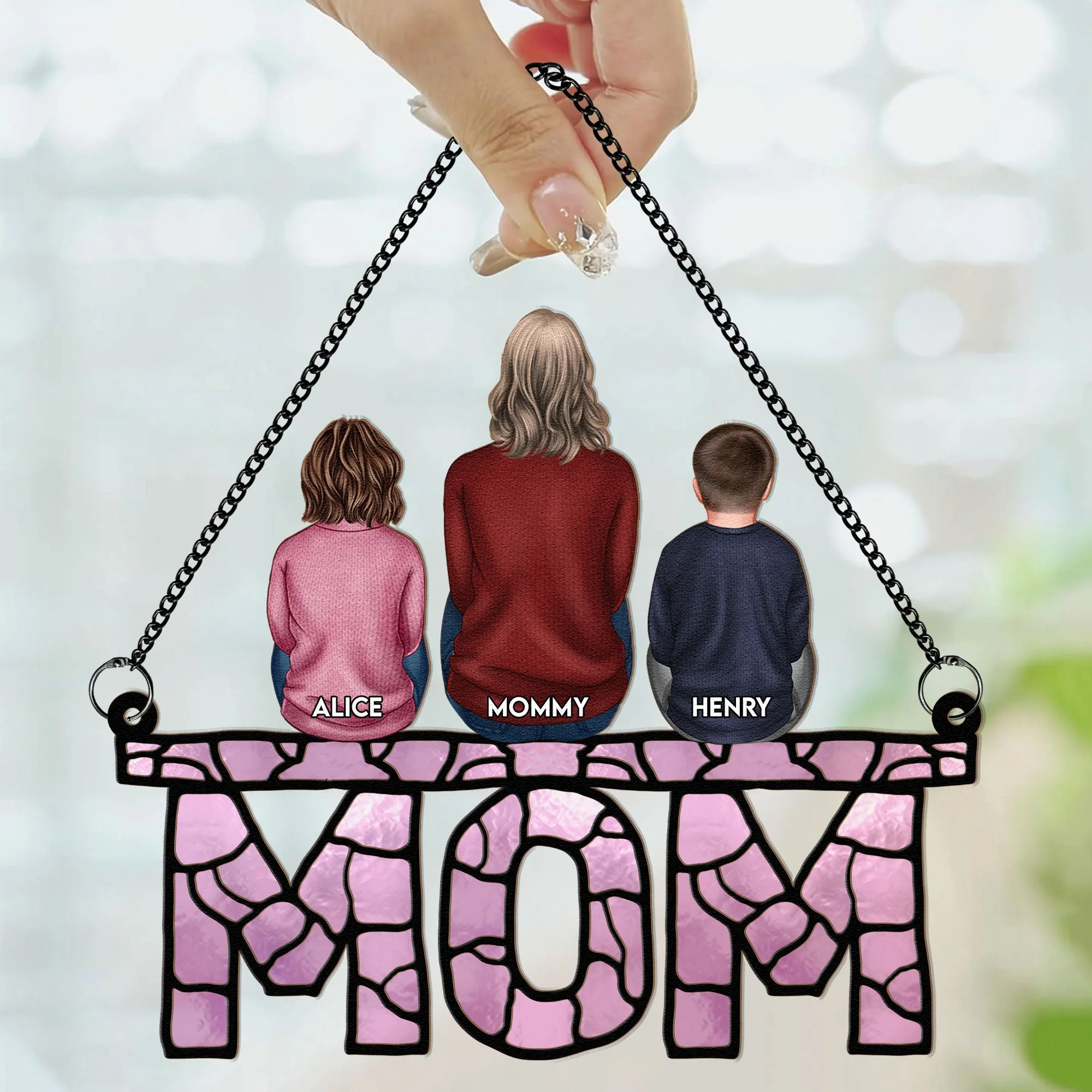 Mom & Children - Personalized Window Hanging Suncatcher Ornament - Image 2