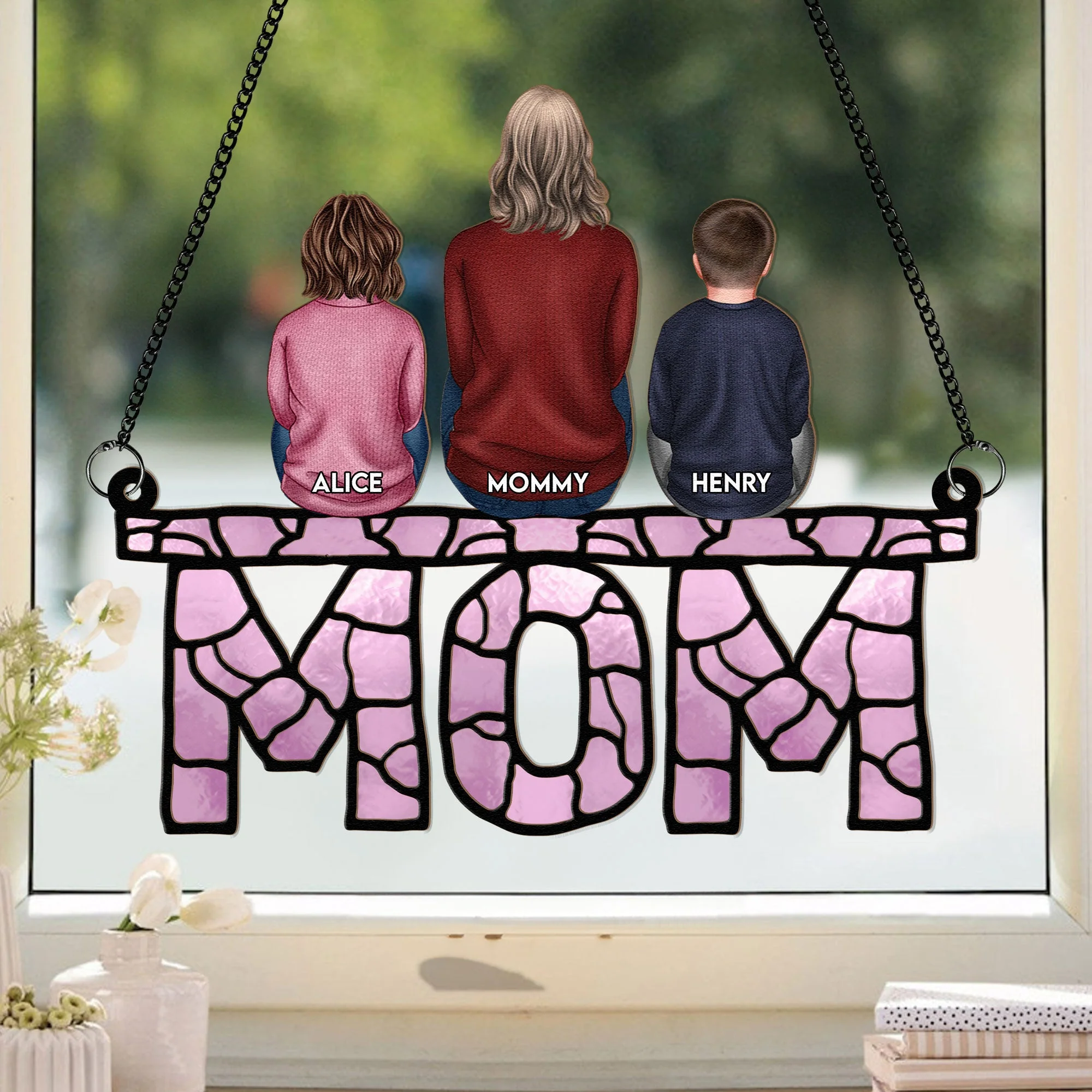 Mom & Children - Personalized Window Hanging Suncatcher Ornament - Image 3