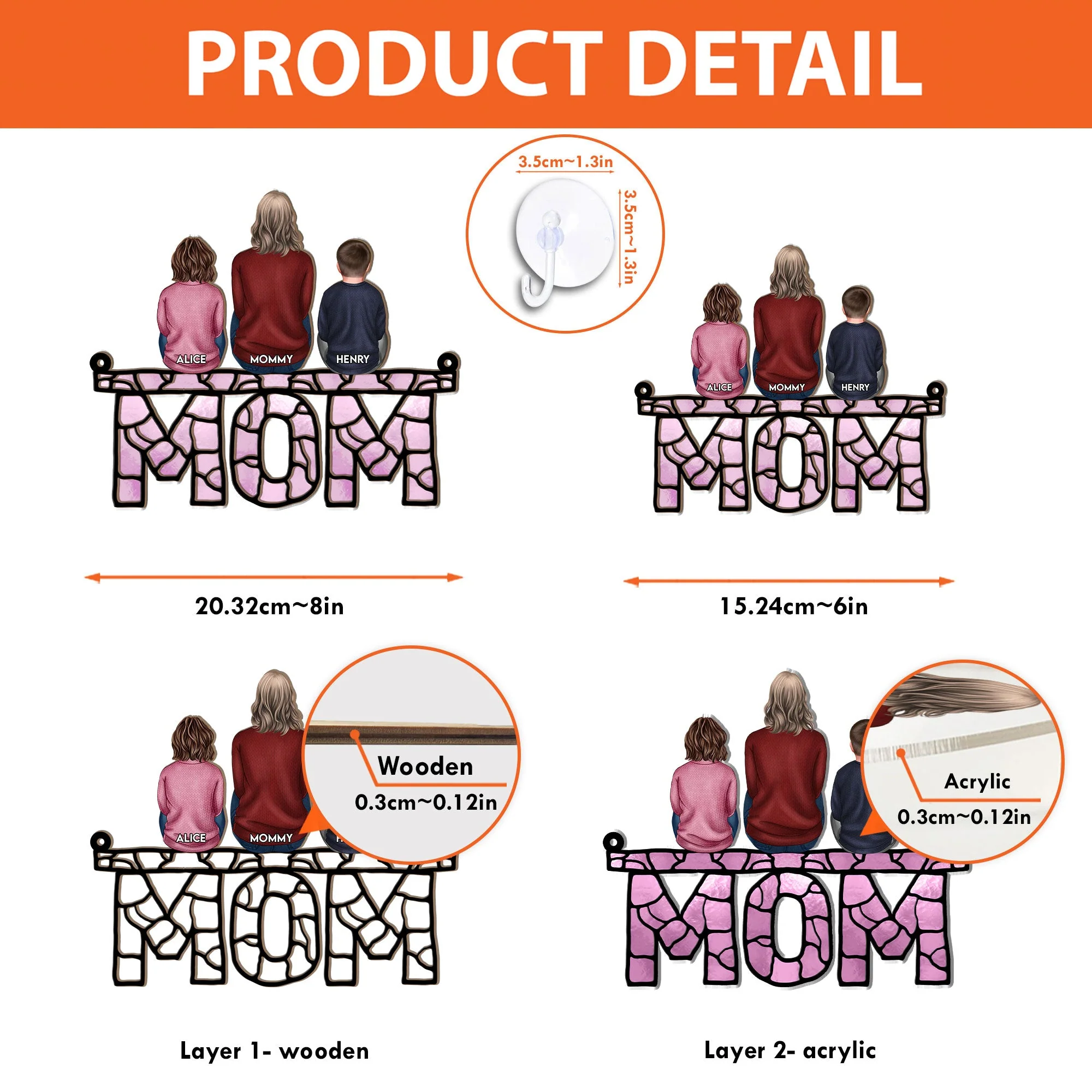 Mom & Children - Personalized Window Hanging Suncatcher Ornament - Image 5