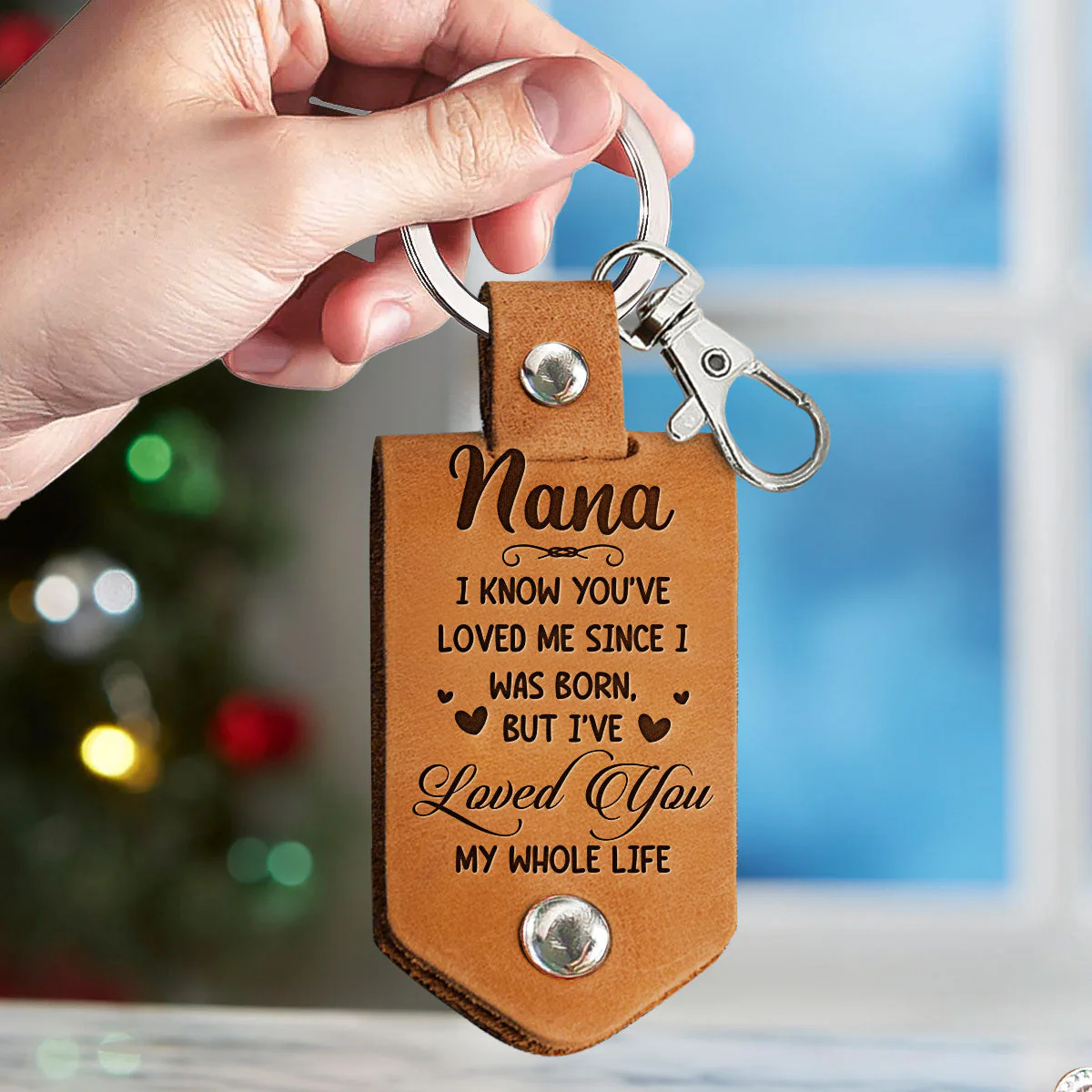 Nana I've Loved You My Whole Life - Personalized Leather Photo Keychain - Image 4