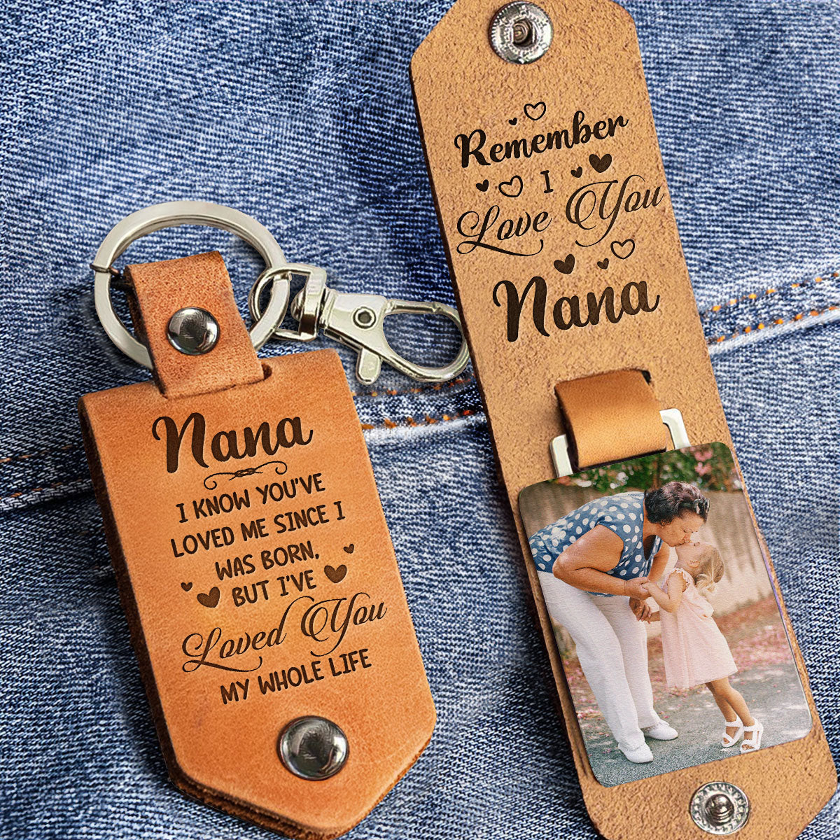 Nana I've Loved You My Whole Life - Personalized Leather Photo Keychain - Image 5