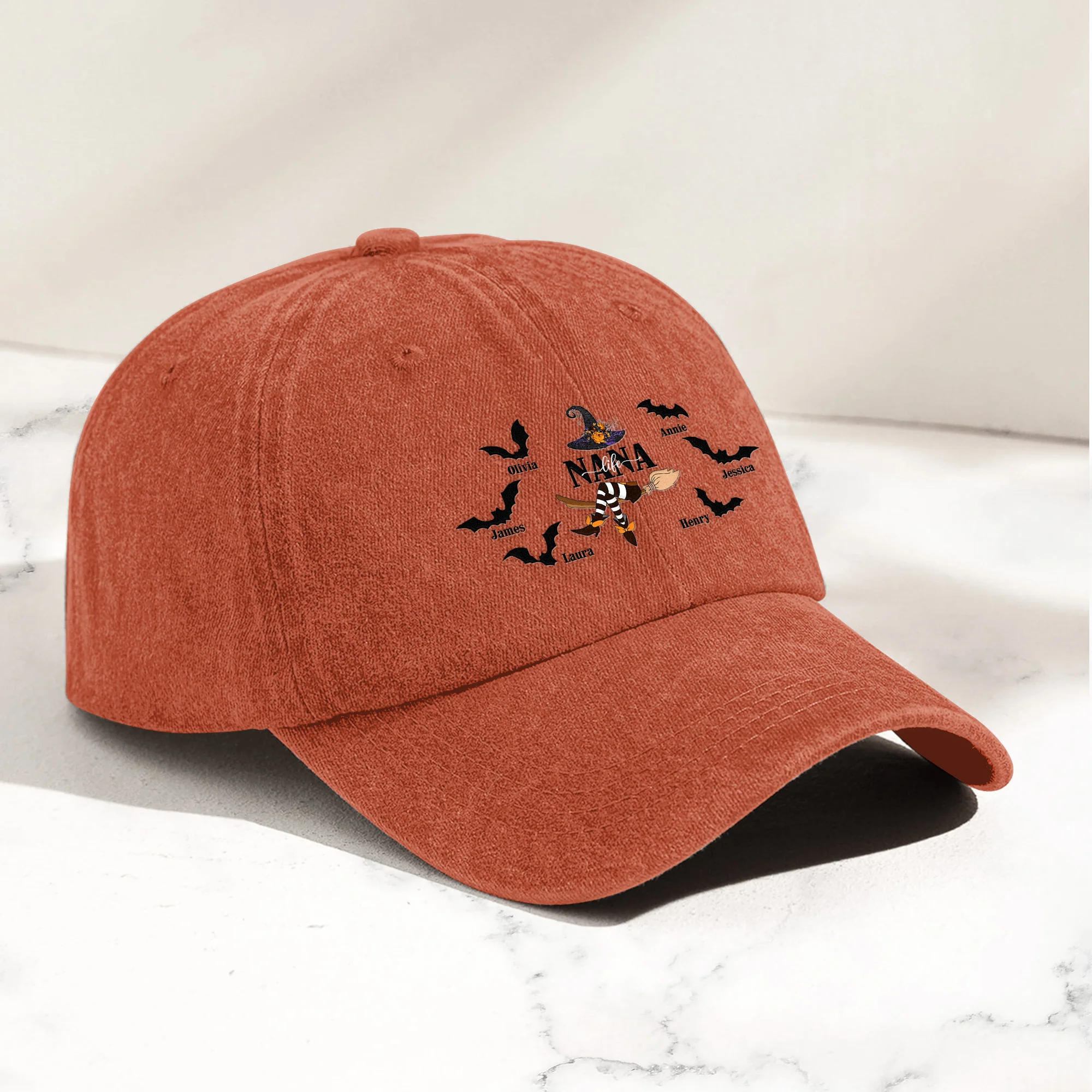 Nana Life - Halloween Witch With Custom Kids Names - Personalized Distressed Denim Cap - Image 2