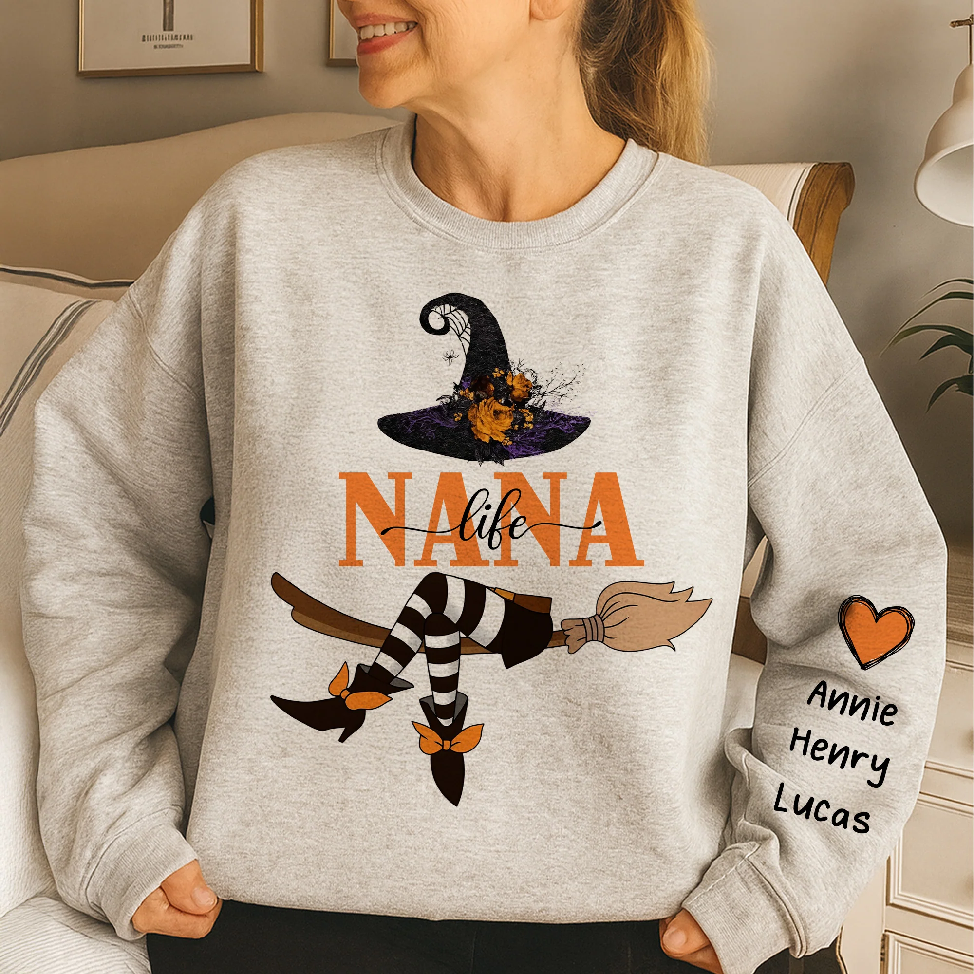 Nana Life Witch - Halloween Gift With Custom Kids Names - Personalized Sweatshirt - Image 3