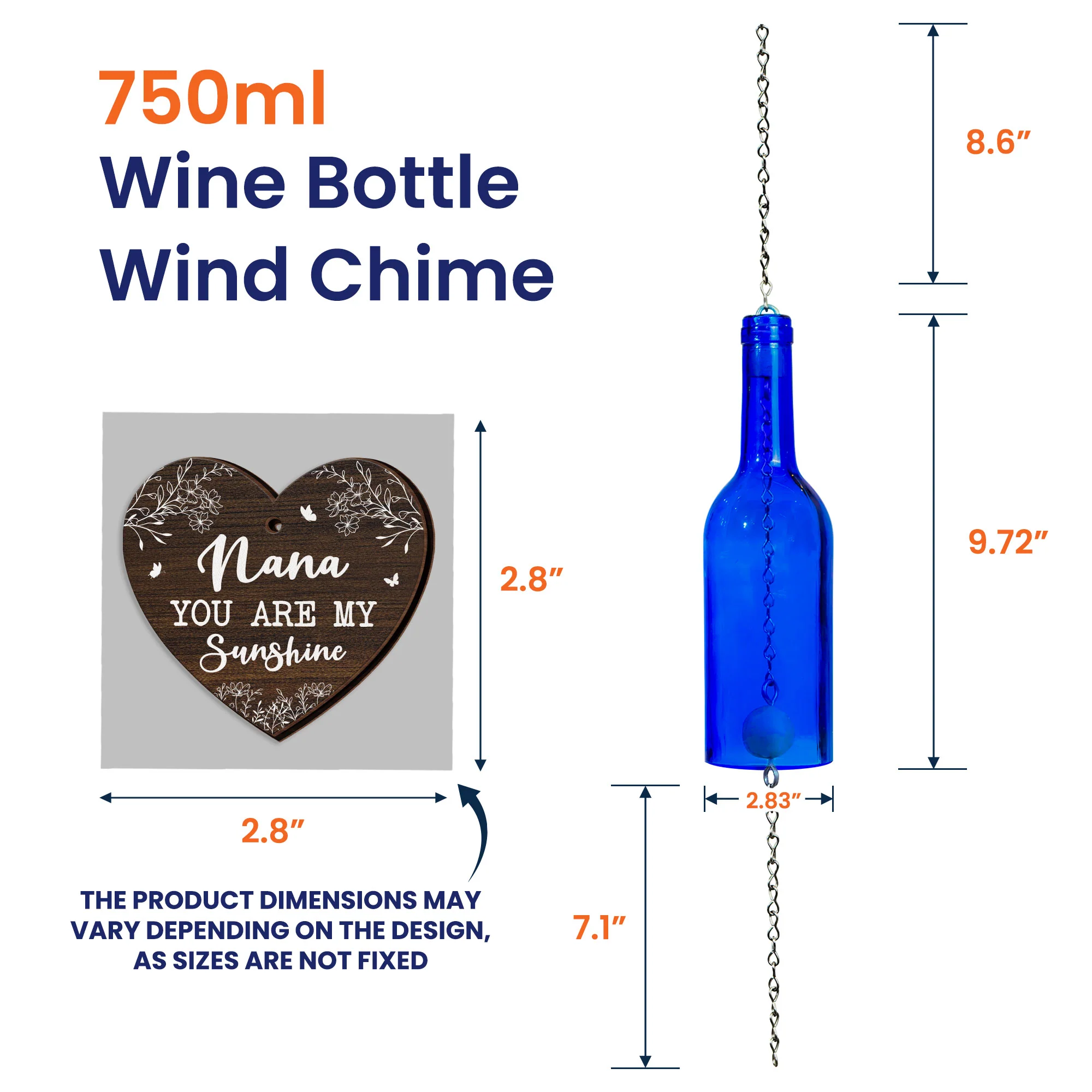 Nana You Are My Sunshine Kids Grandkids Names - Personalized Wine Bottle Wind Chime - Image 6
