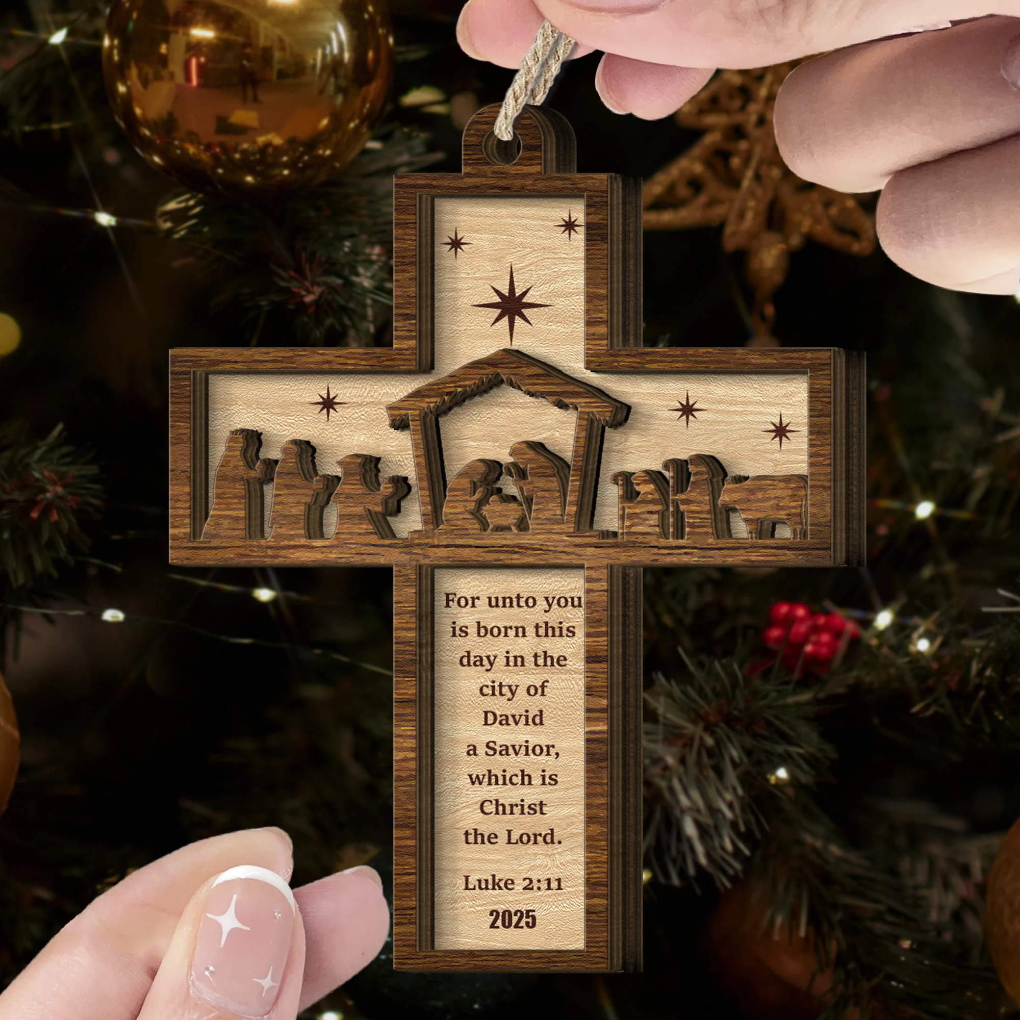 Nativity Cross Scripture Christmas Decoration - Wooden Ornament - Image 3