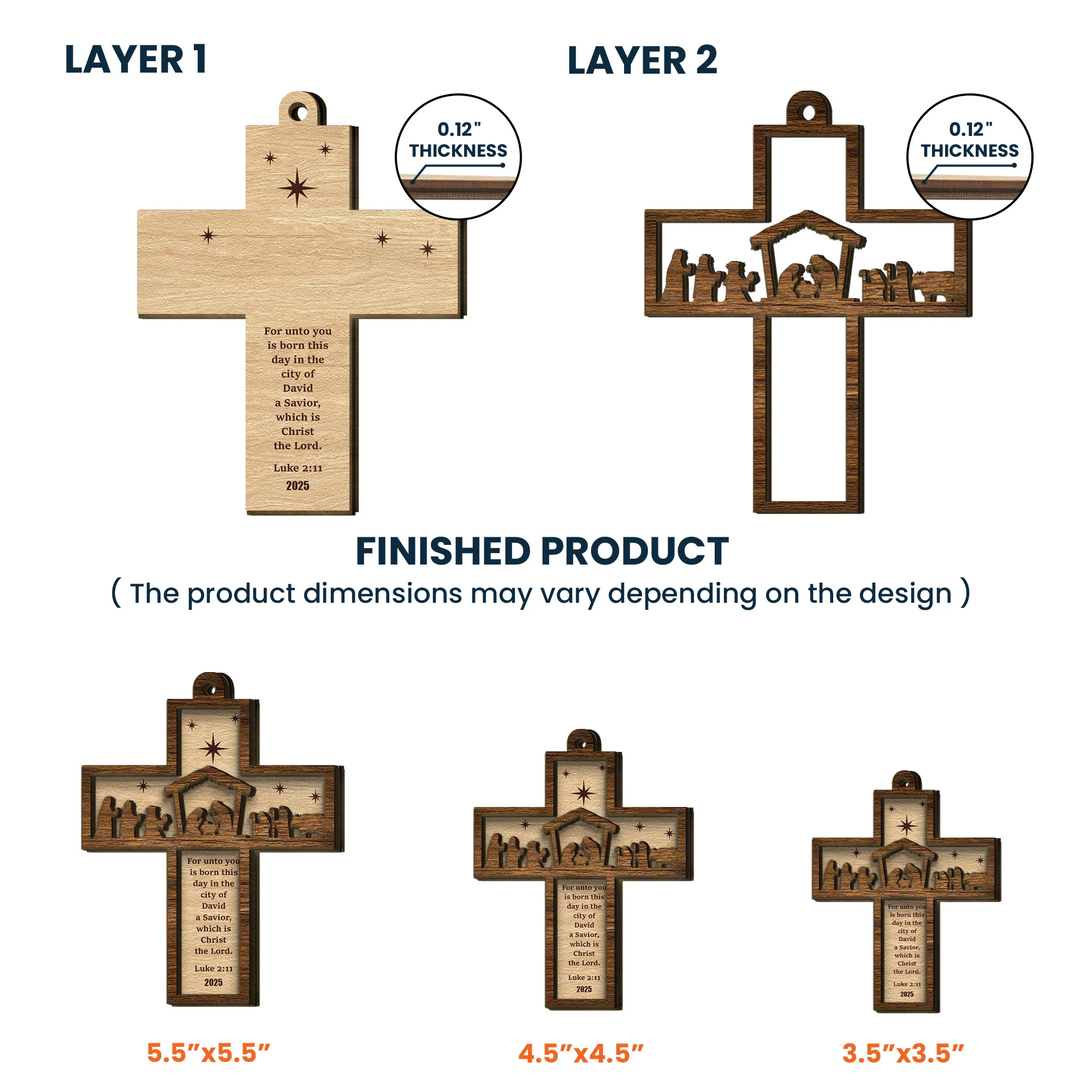 Nativity Cross Scripture Christmas Decoration - Wooden Ornament - Image 4
