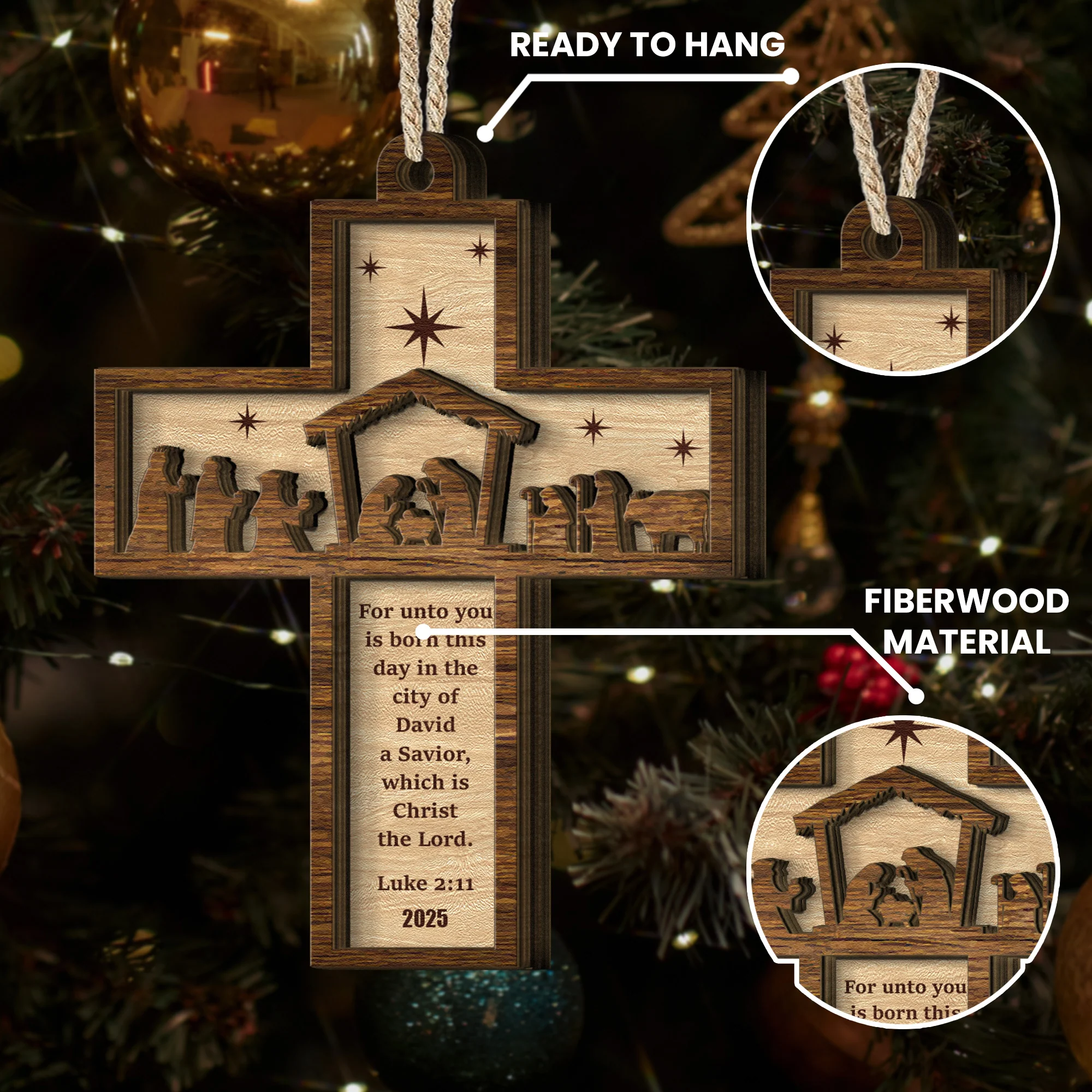 Nativity Cross Scripture Christmas Decoration - Wooden Ornament - Image 5