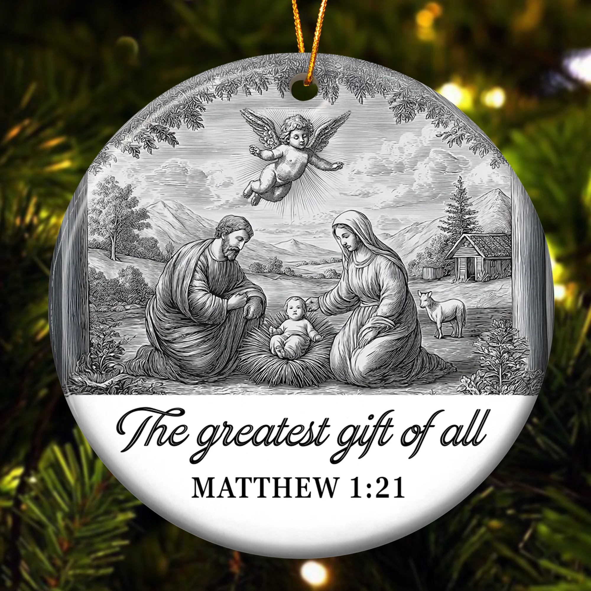 Nativity Scene Blue Toile De Jouy Christmas Holy Family - Ceramic Ornament - Image 7