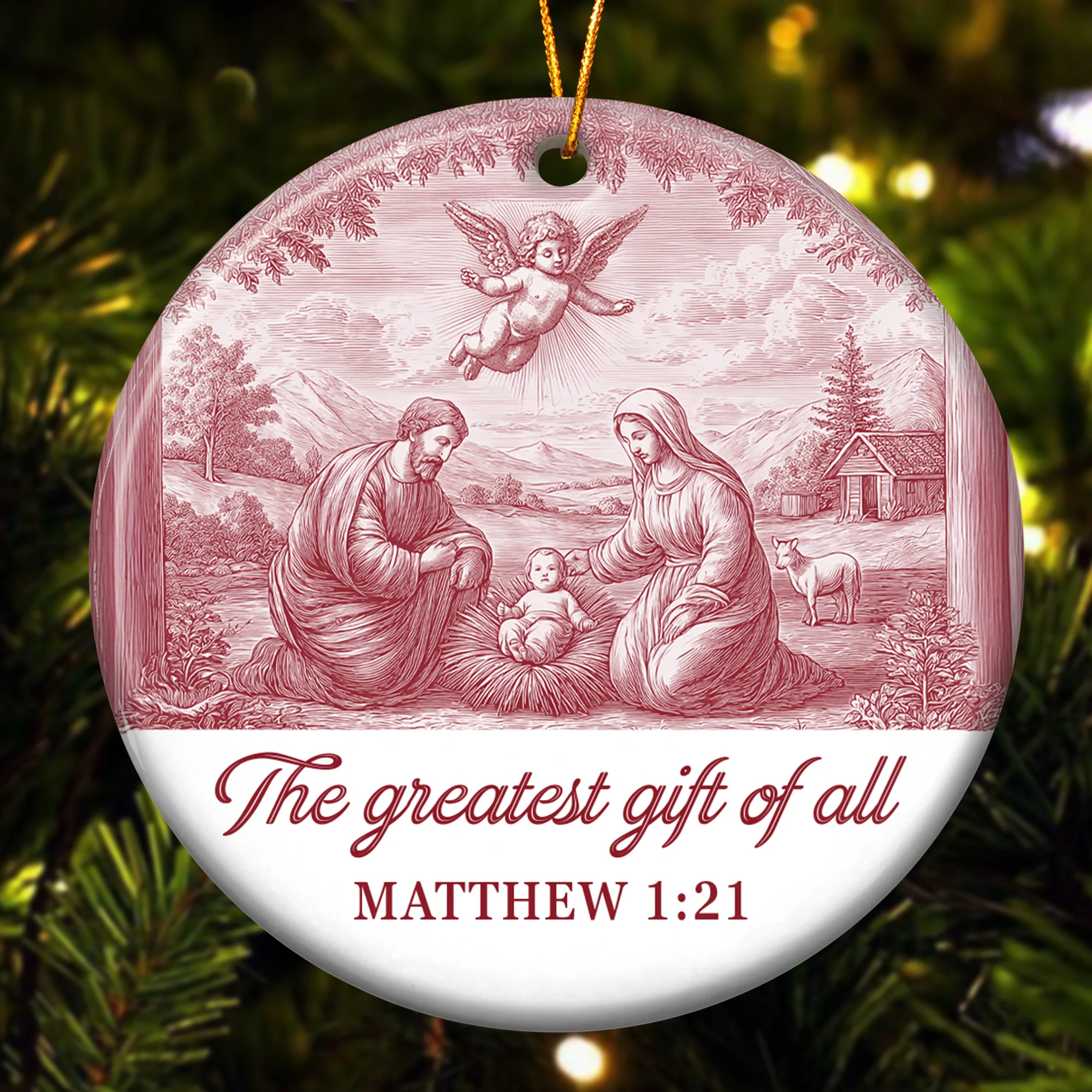Nativity Scene Blue Toile De Jouy Christmas Holy Family - Ceramic Ornament - Image 9
