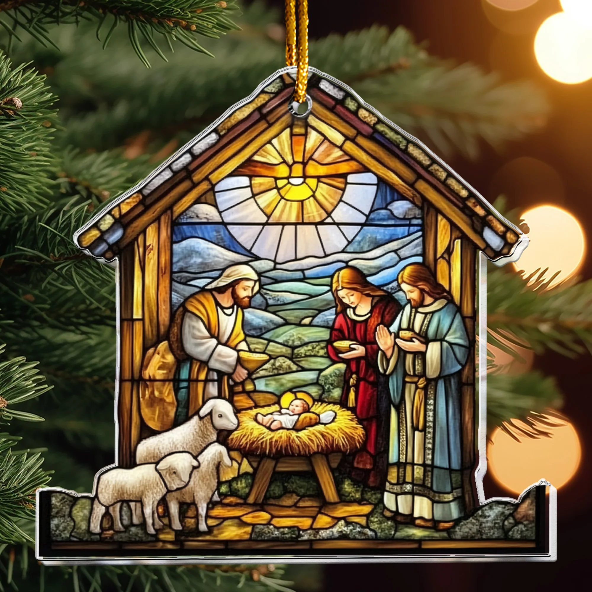 Nativity Scene Christmas Ornament Stained Glass Style - Personalized Acrylic Ornament - Image 3