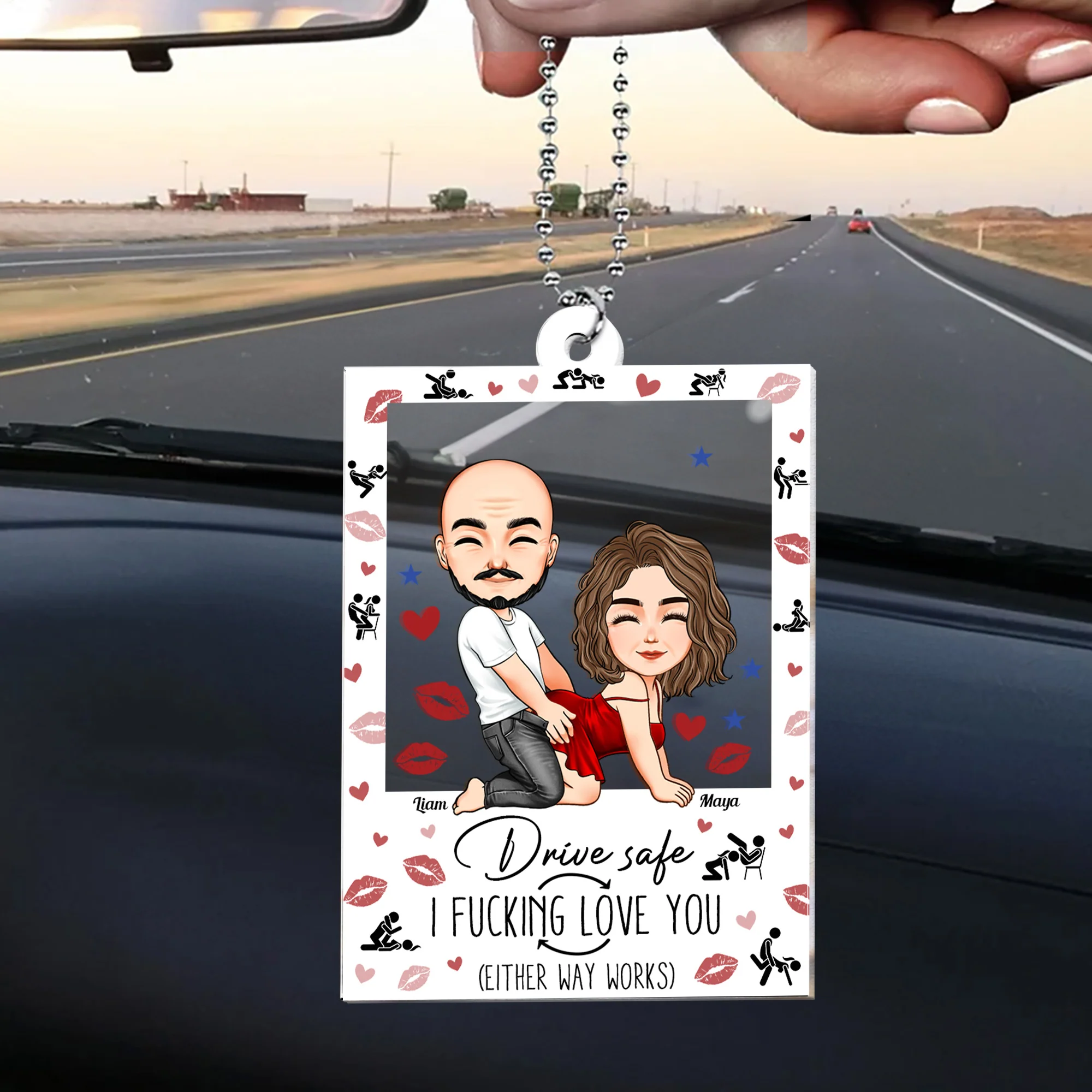 Naughty Couple Drive Safe I F*cking Love You - Personalized Rear View Mirror Accessory - Image 5