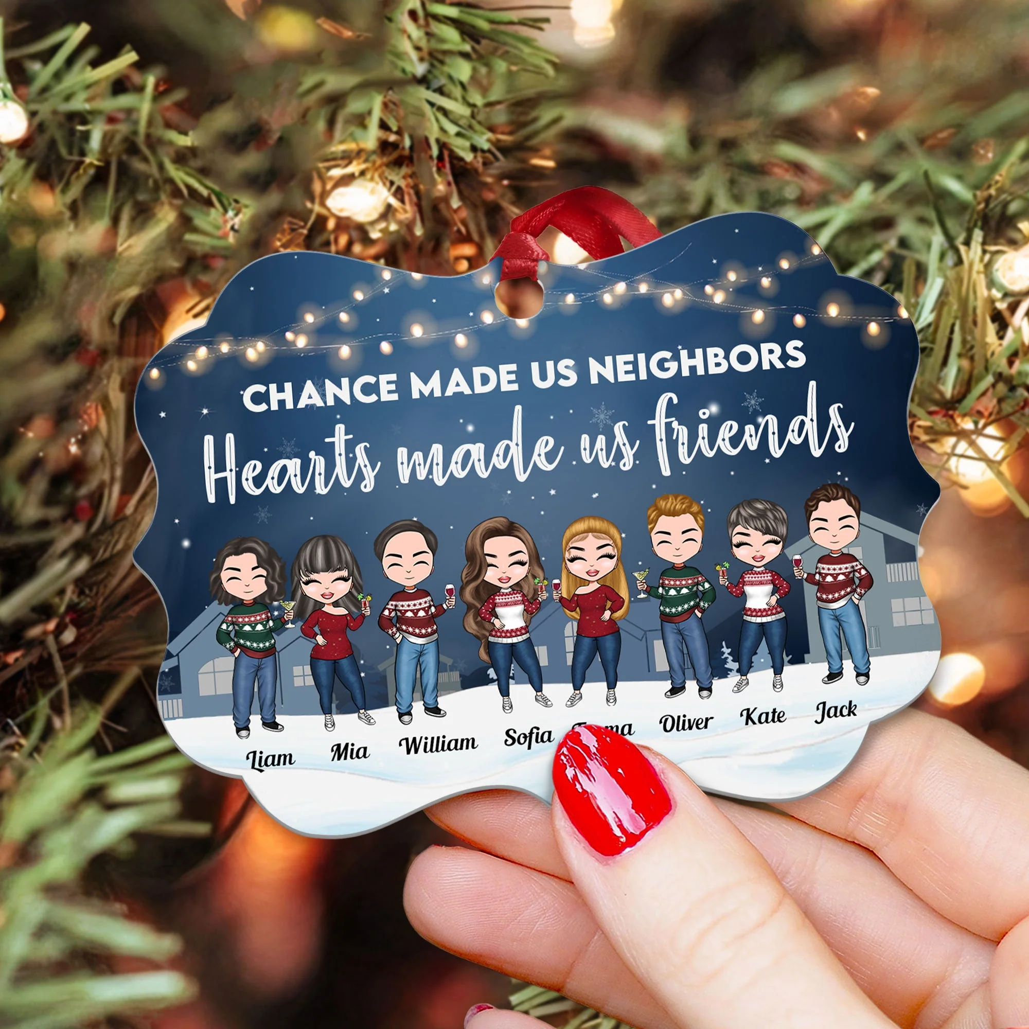 Neighbors By Chance Friends By Choice - Personalized Aluminum Ornament - Christmas Decoration Gift For Neighborhood - Image 3