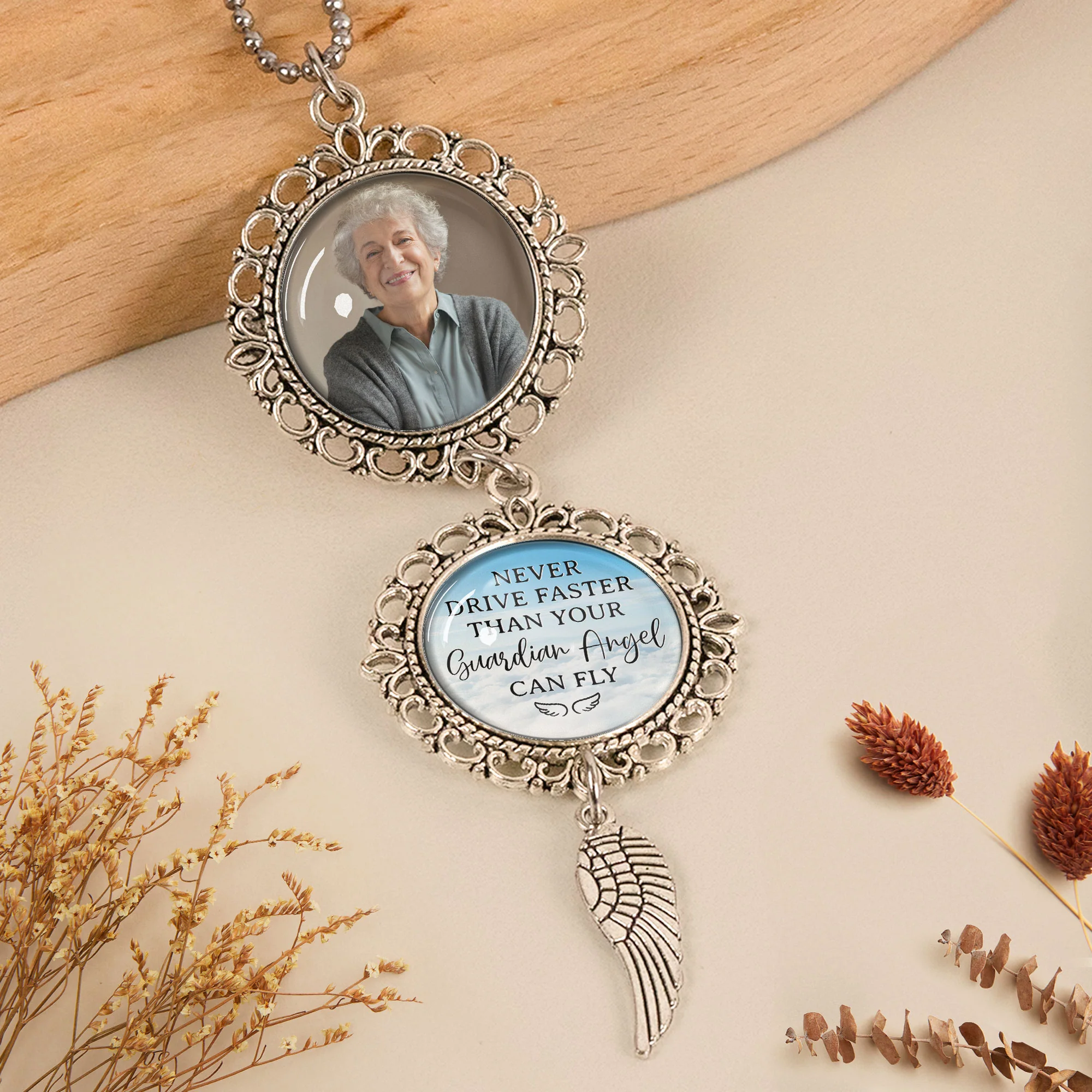 Never Drive Faster Than Your Guardian Angel Can Fly - Personalized Car Photo Ornament - Image 4