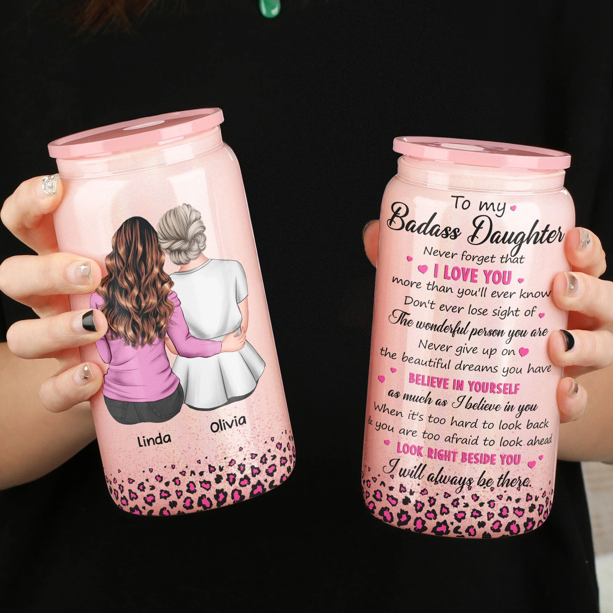 Never Forget That I Love You Gifts For Daughter - Personalized Shimmer Glass Can - Image 3