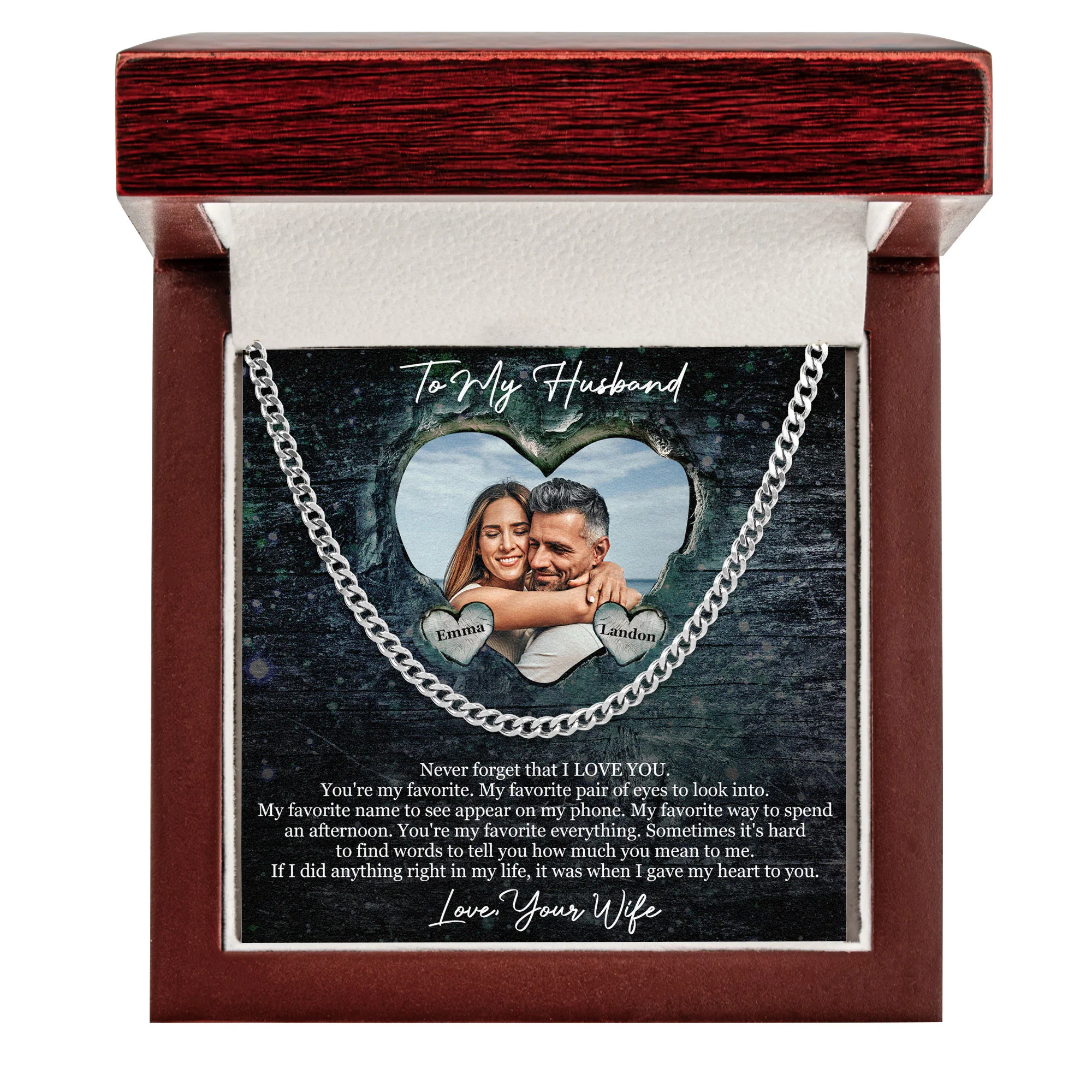 Never Forget That I Love You - Personalized Photo Men's Cuban Link Chain - Image 2