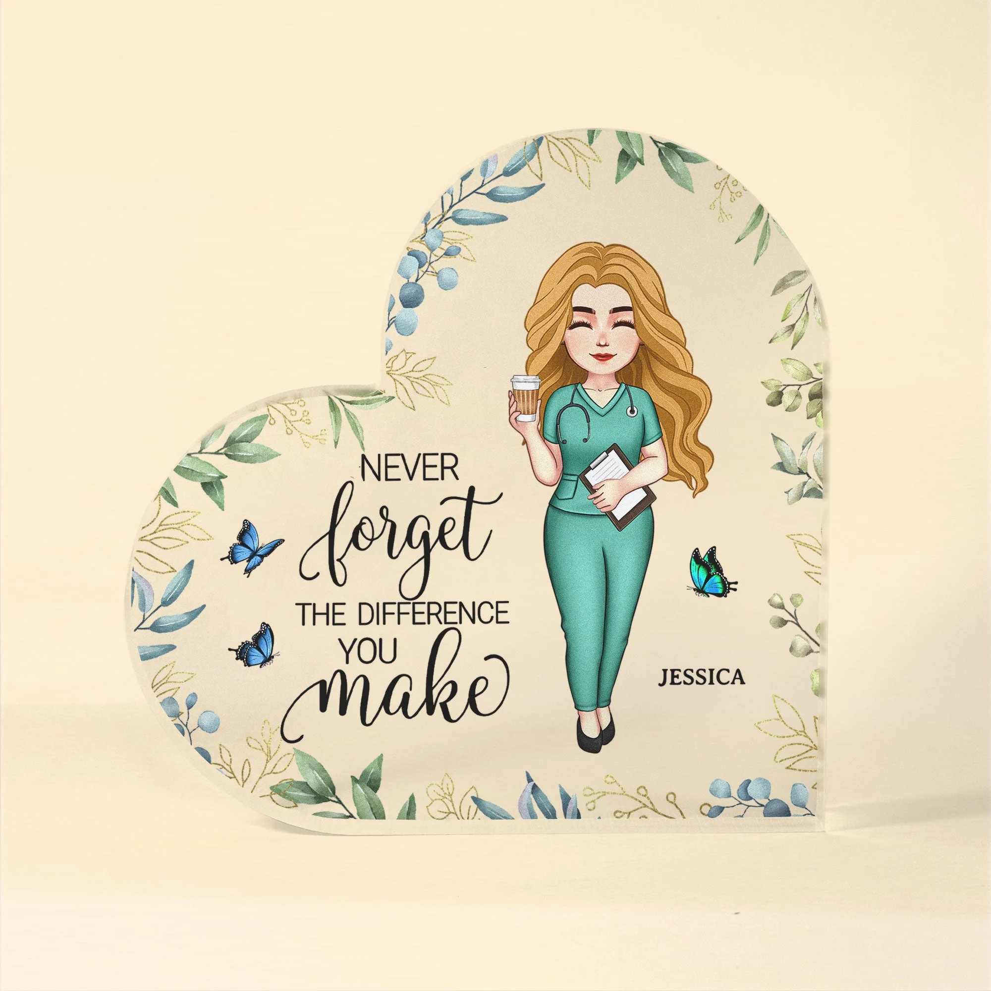 Never Forget The Difference You Make - Personalized Heart Shaped Acrylic Plaque - Image 4