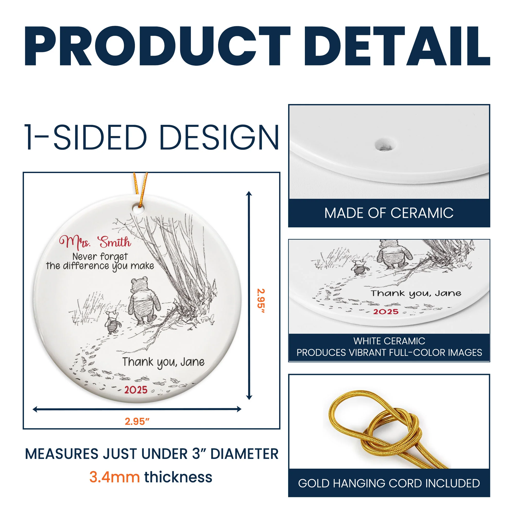 Never Forget The Difference You Make - Thank You Gift - Personalized Ceramic Ornament - Image 5