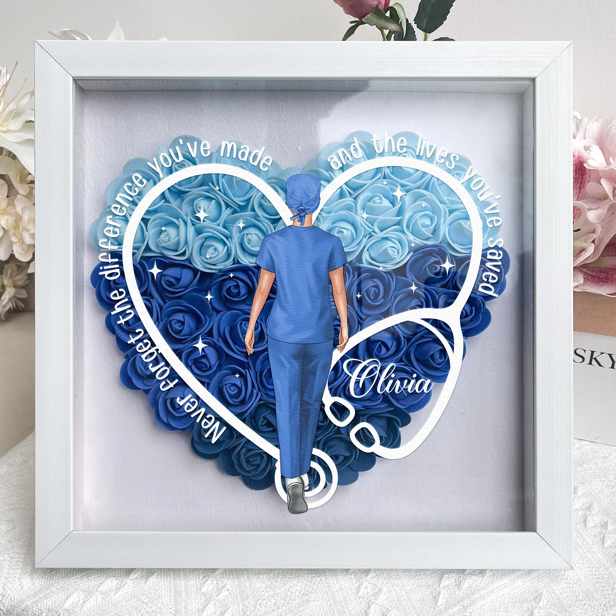 Never Forget The Difference You've Made - Personalized Flower Shadow Box - Image 2
