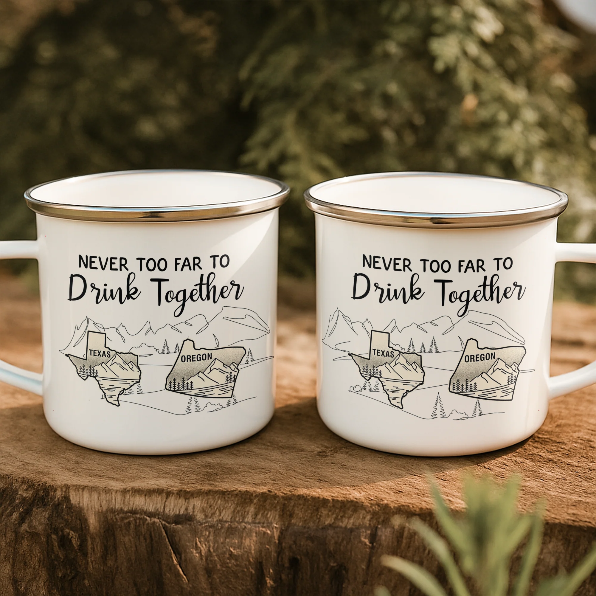 Never Too Far To Drink Together Crew Gift For Friends - Personalized Enamel Mug - Image 2