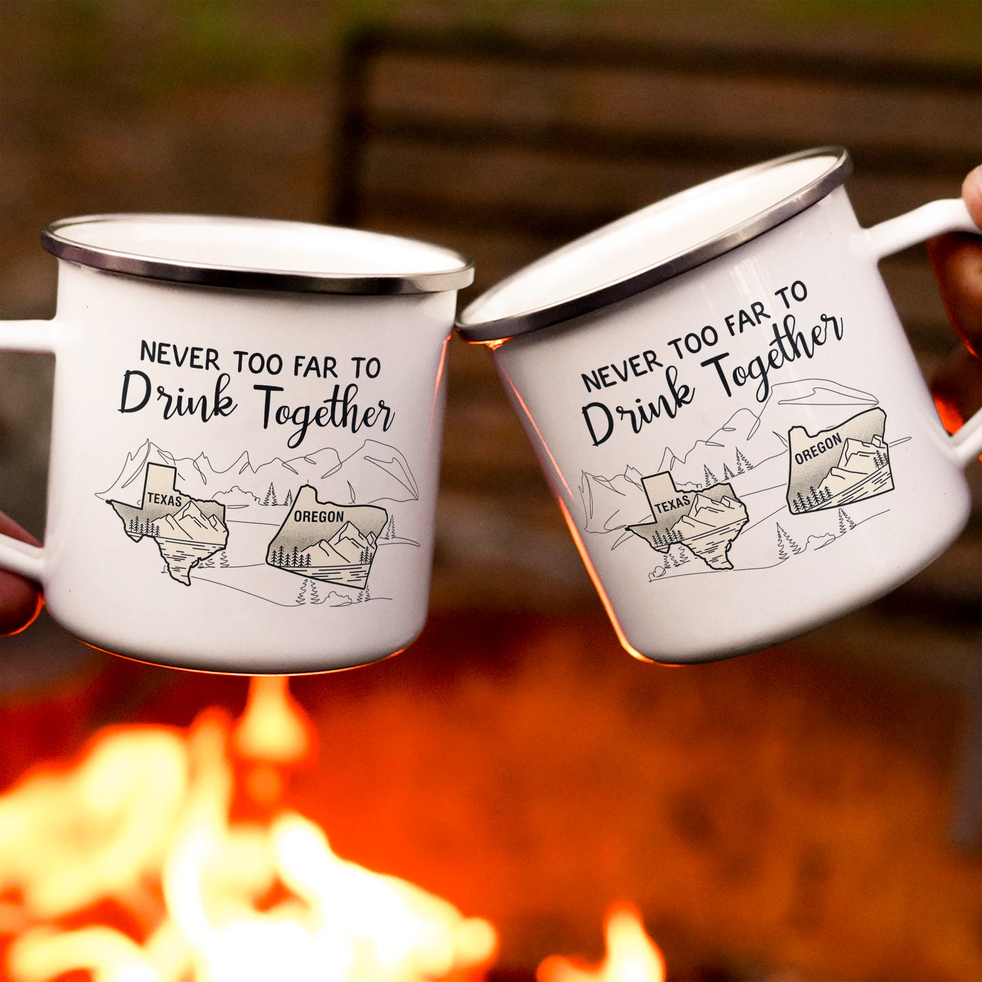 Never Too Far To Drink Together Crew Gift For Friends - Personalized Enamel Mug - Image 4
