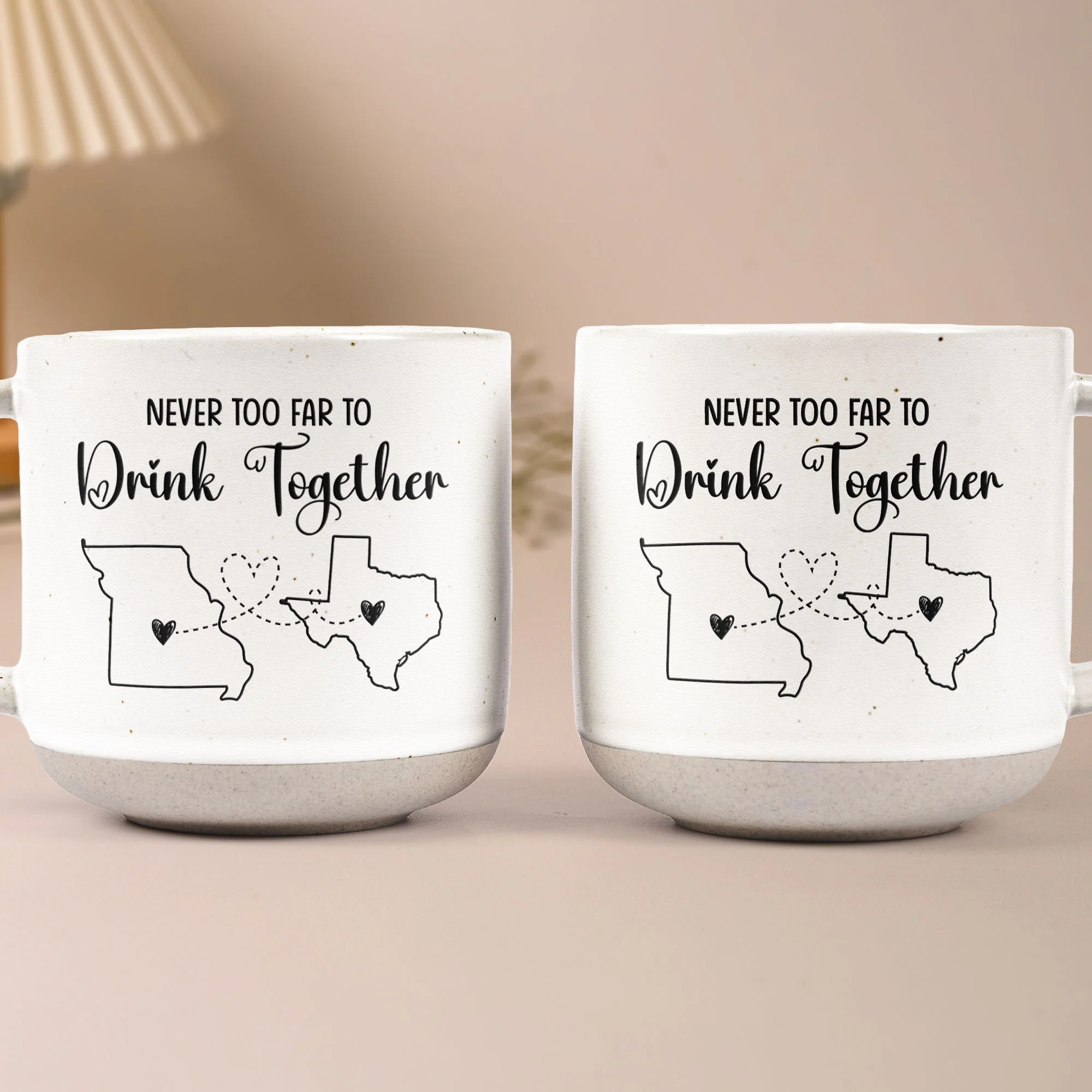 Never Too Far To Drink Together - Long Distance Gifts For Family, Mom Daughter, Couples, Friends - Personalized Pottery Mug - Image 4