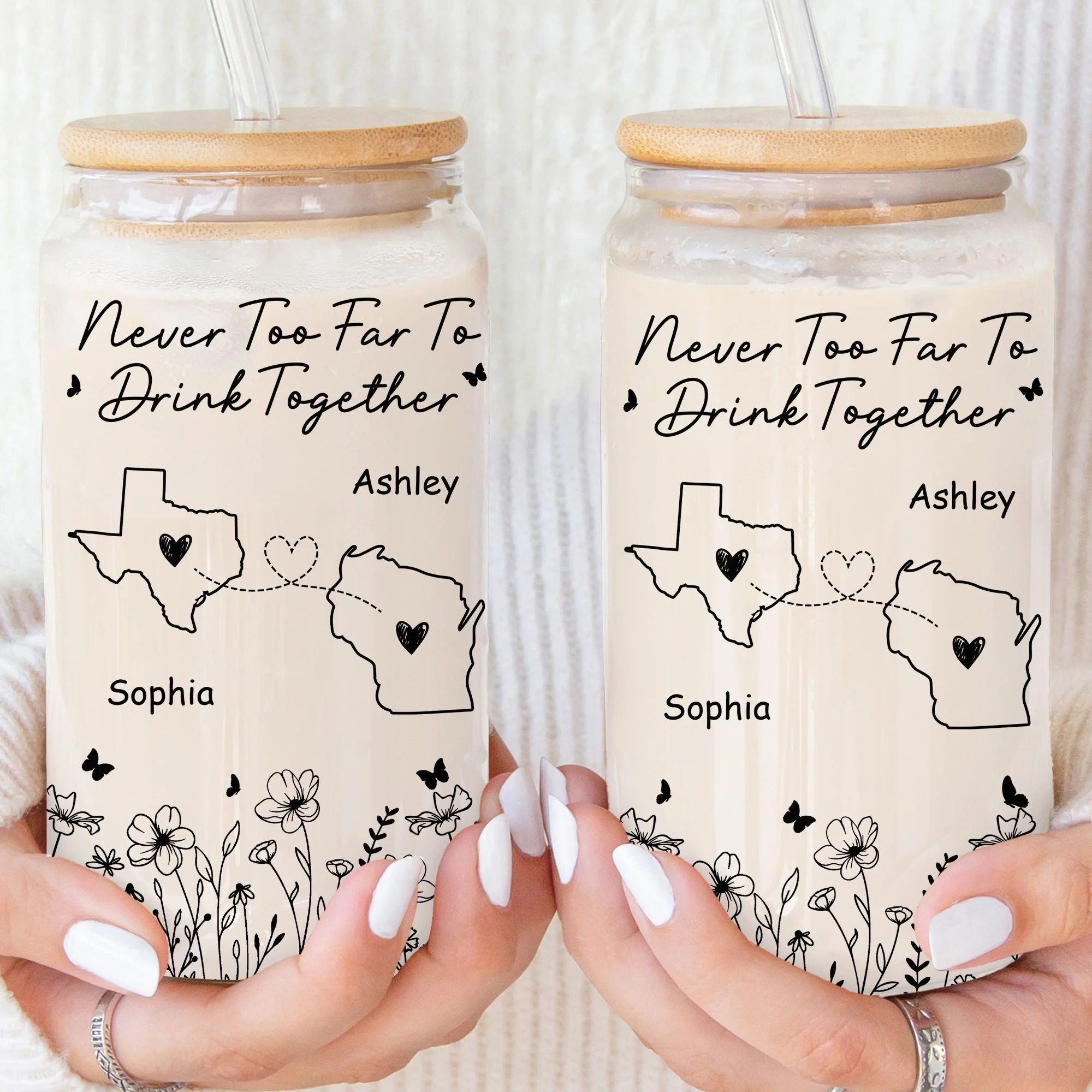 Never Too Far To Drink Together - Personalized Clear Glass Cup - Image 2