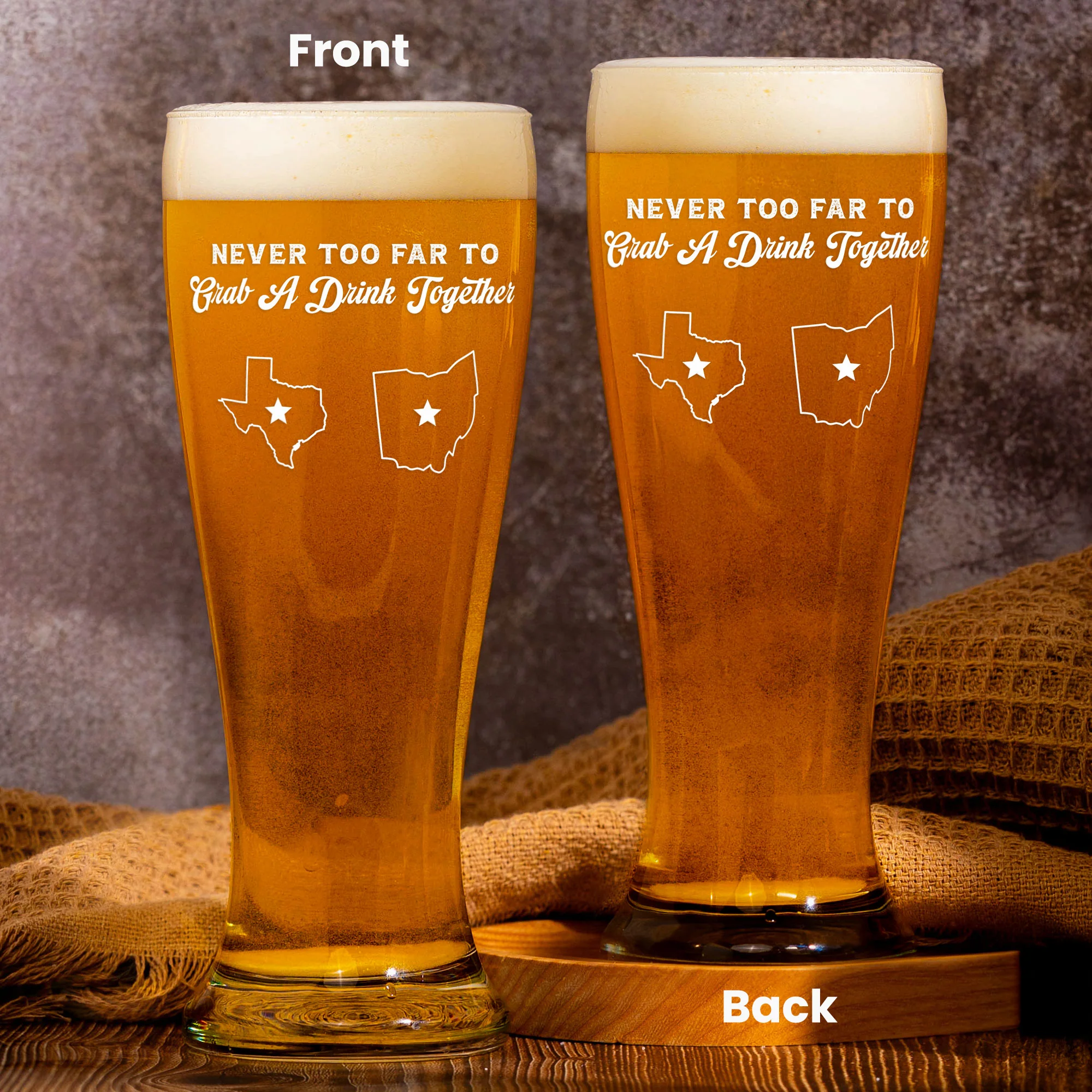 Never Too Far To Grab A Drink Together - Personalized Pilsner Glass - Image 2