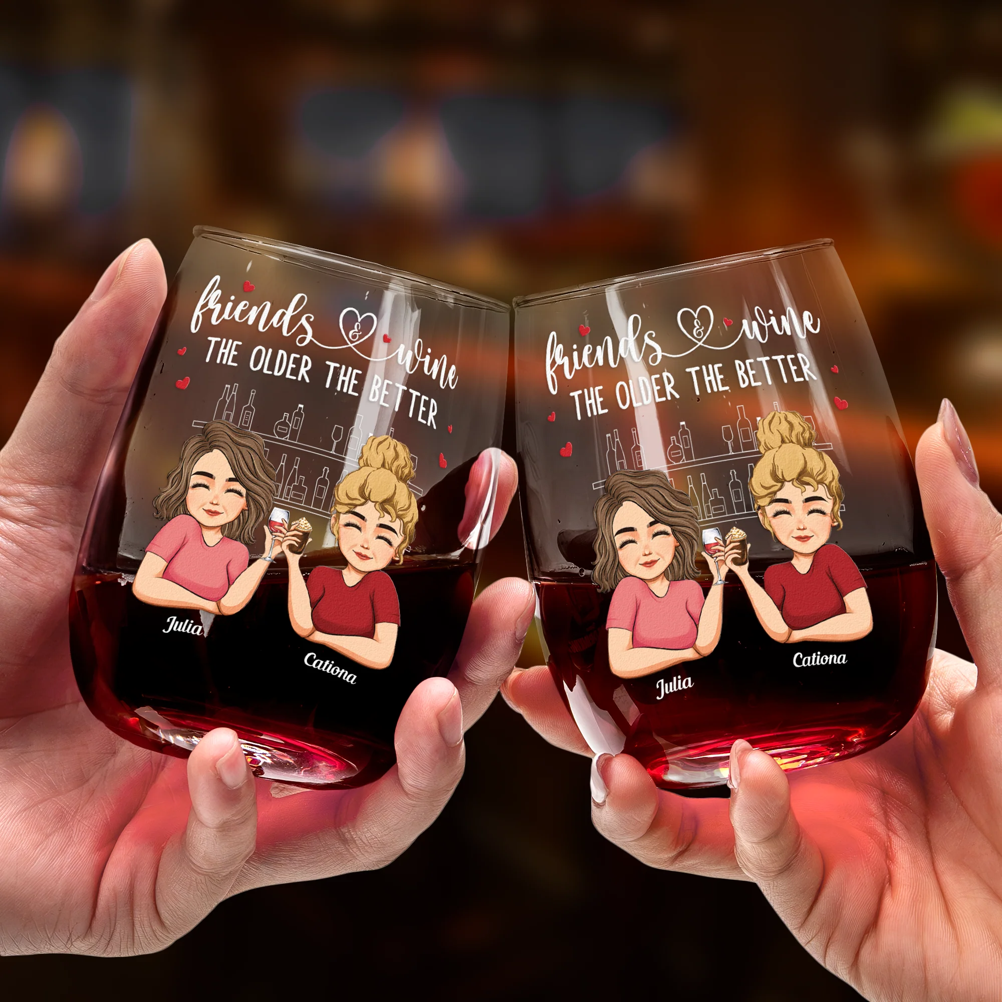 Never Too Far To Wine Together - Long Distance Besties, Sisters - Personalized Stemless Wine Glass - Image 2