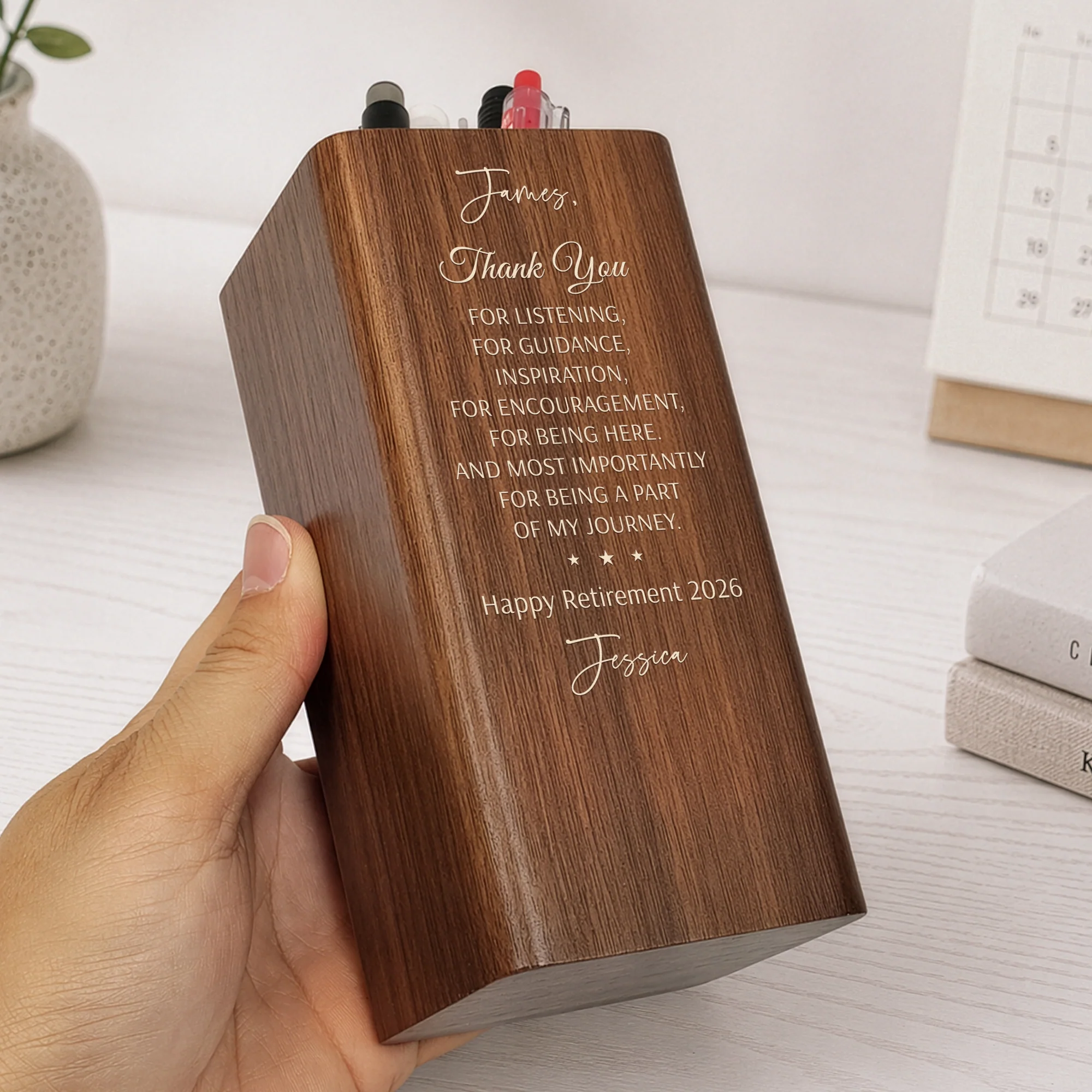 Never Underestimate The Difference You’ve Made - Retirement Thank You Gift - Personalized Pen Holder With Clock - Image 3