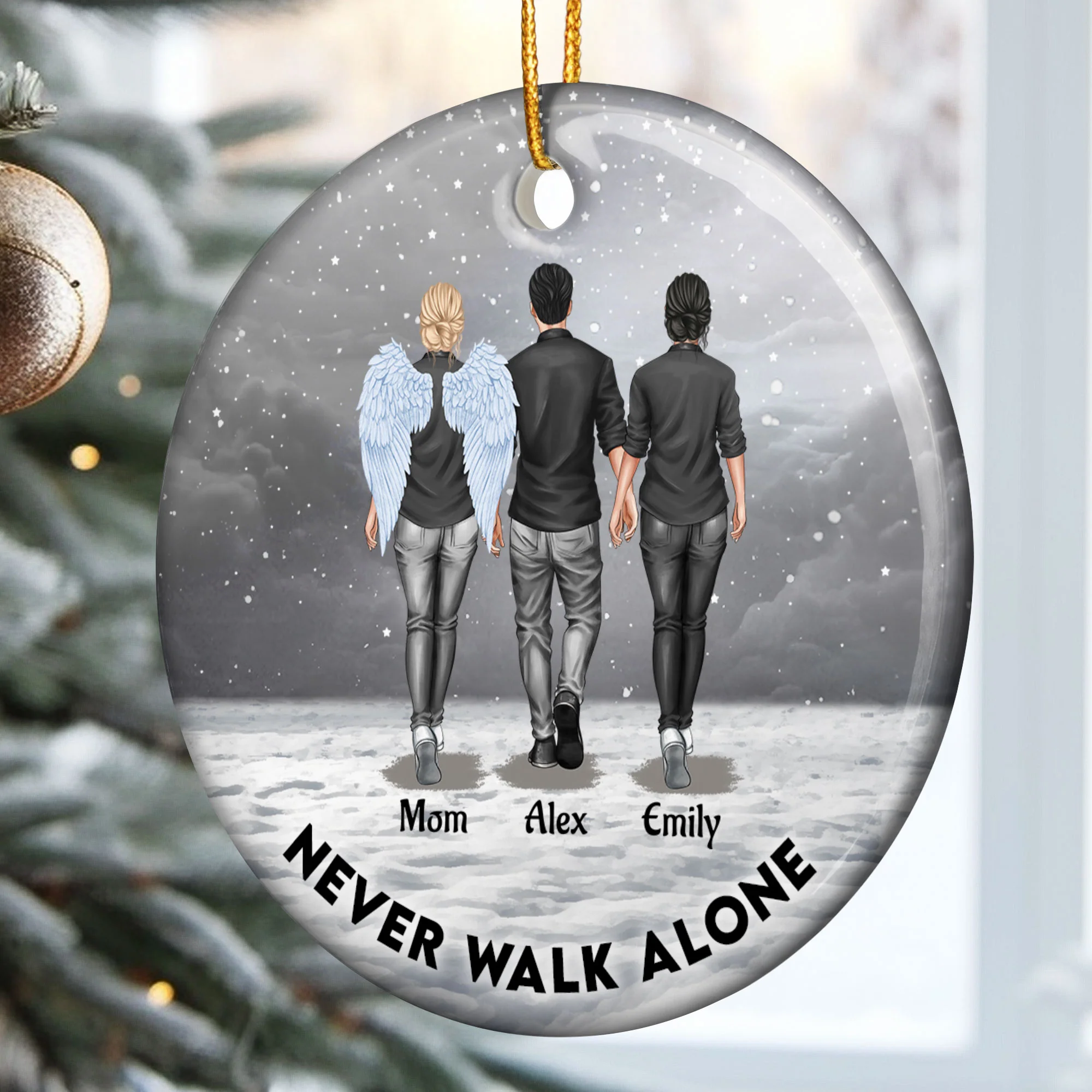 Never Walk Alone - Memorial Gift For Loss Of Family - Personalized Ceramic Ornament - Image 2