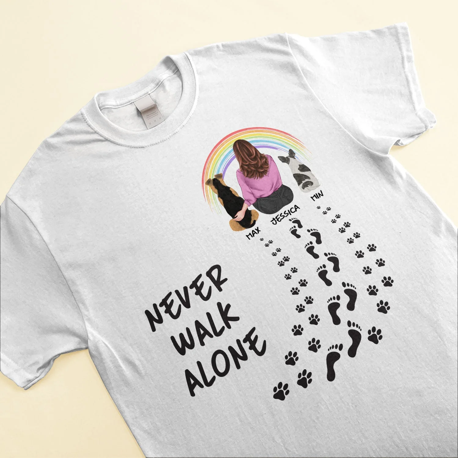Never Walk Alone - Personalized Shirt - Gift For Dog Lovers - Girl Back & Dog Back - Image 3