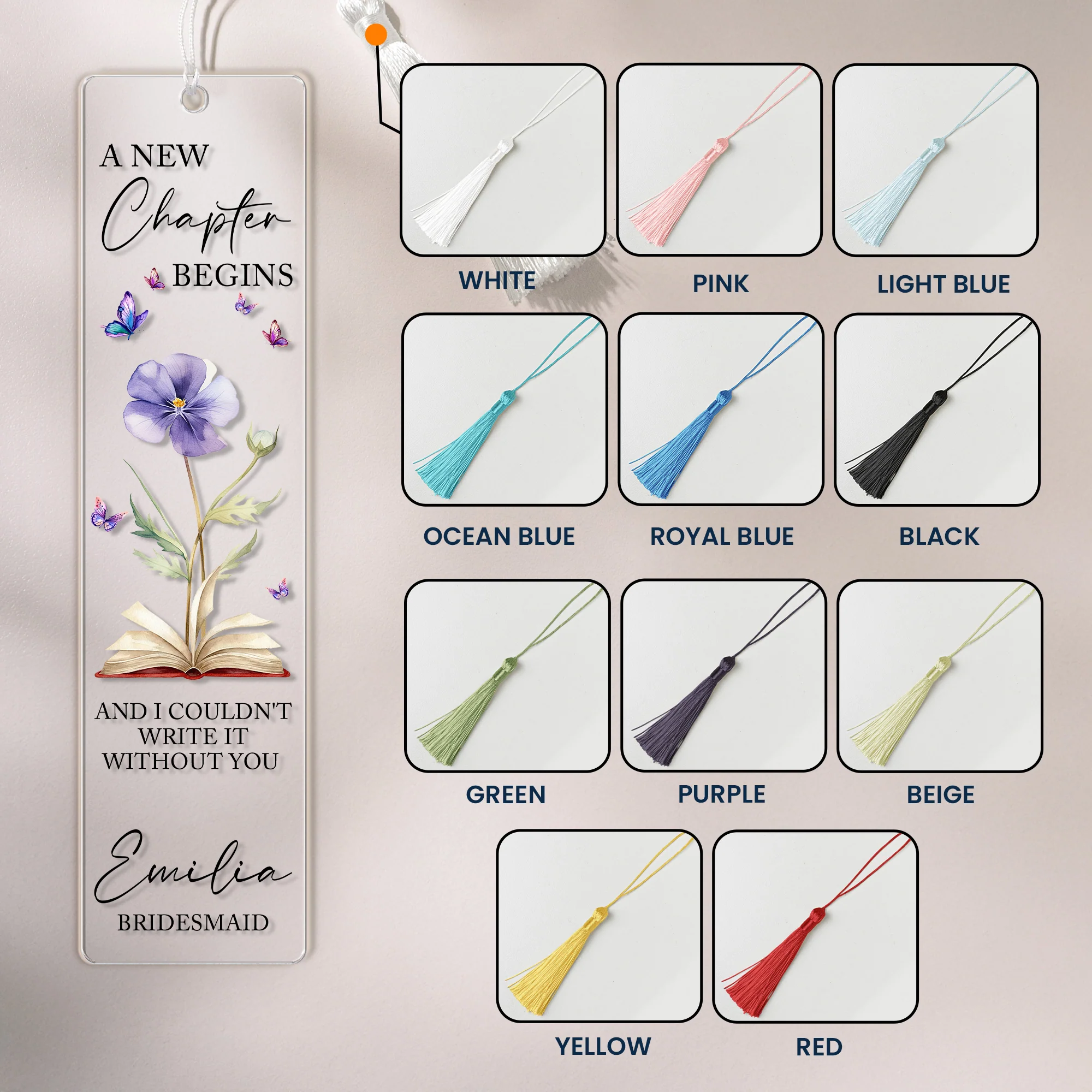 New Chapter Begins Custom Birth Flower & Name Wedding Gift For Bridesmaid - Personalized Bookmark - Image 4