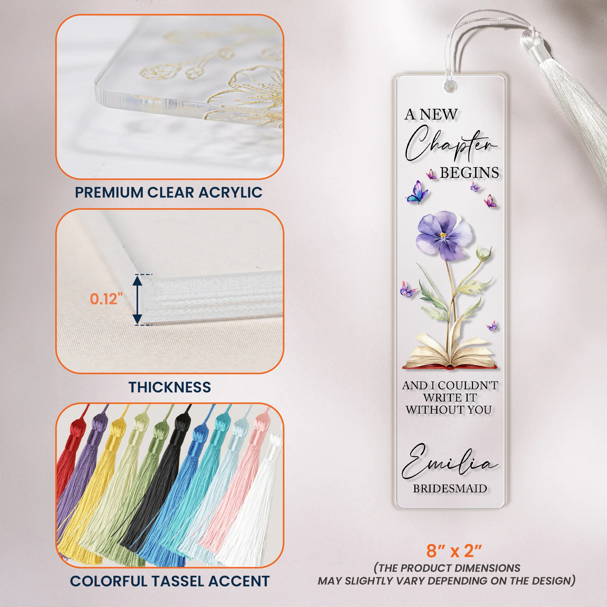 New Chapter Begins Custom Birth Flower & Name Wedding Gift For Bridesmaid - Personalized Bookmark - Image 5