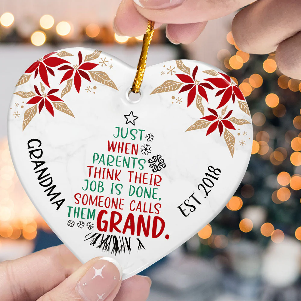 New Grandparents - Personalized Heart Shaped Ceramic Ornament - Image 2