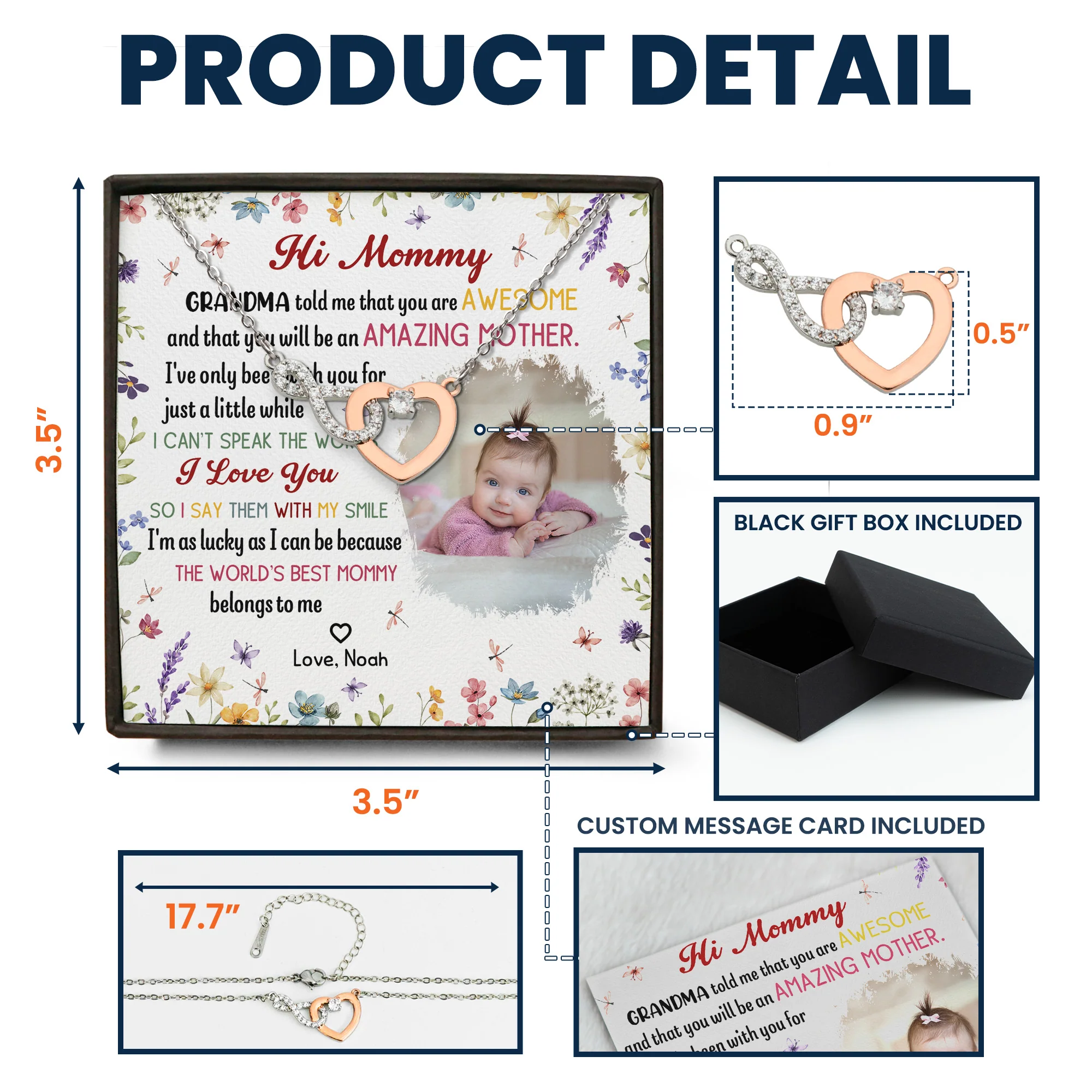 New Mom First Mom The Best Mommy Belongs To - Personalized Photo Infinity Heart Necklace - Image 6