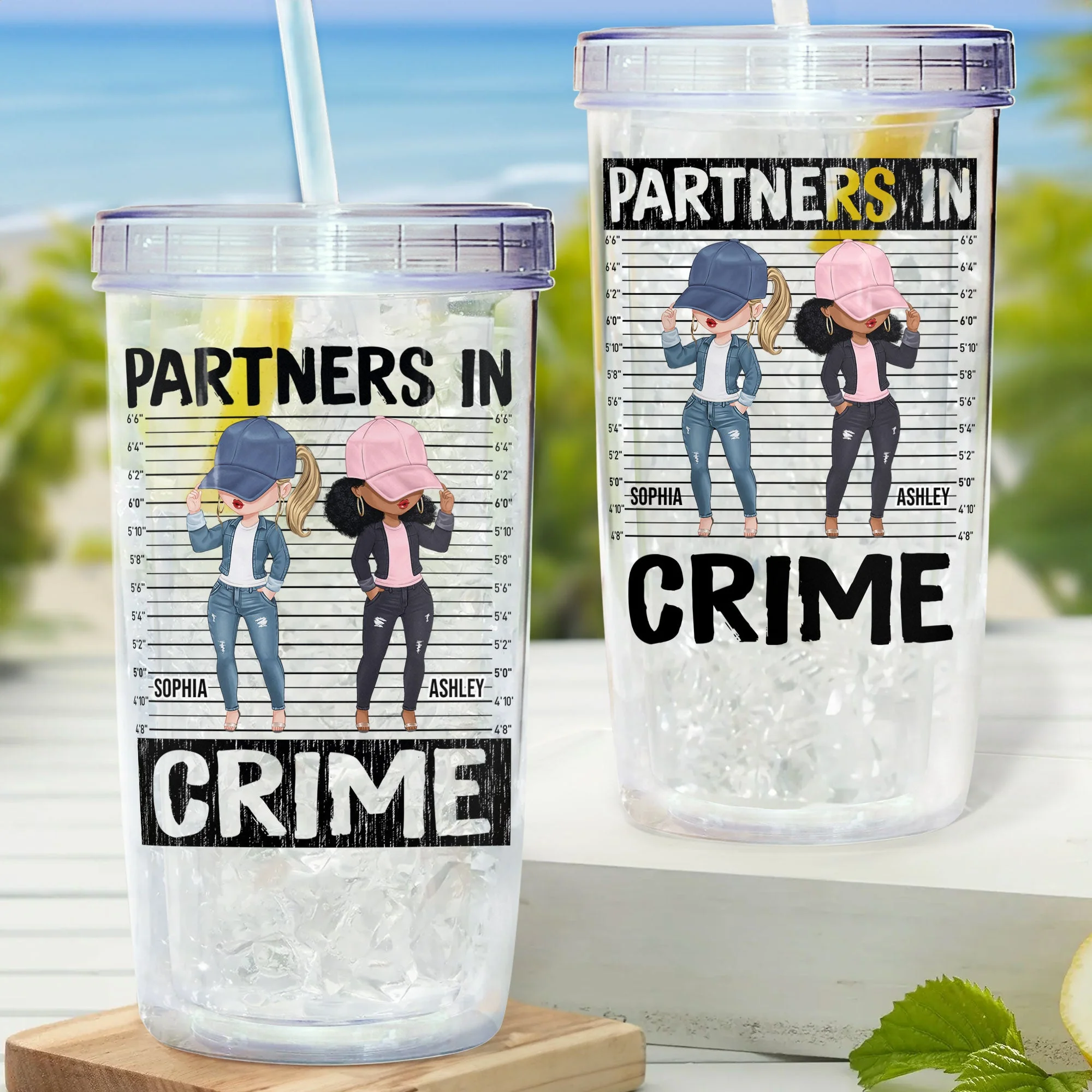 New Ver - Partners In Crime - Personalized Acrylic Tumbler With Straw - Image 2