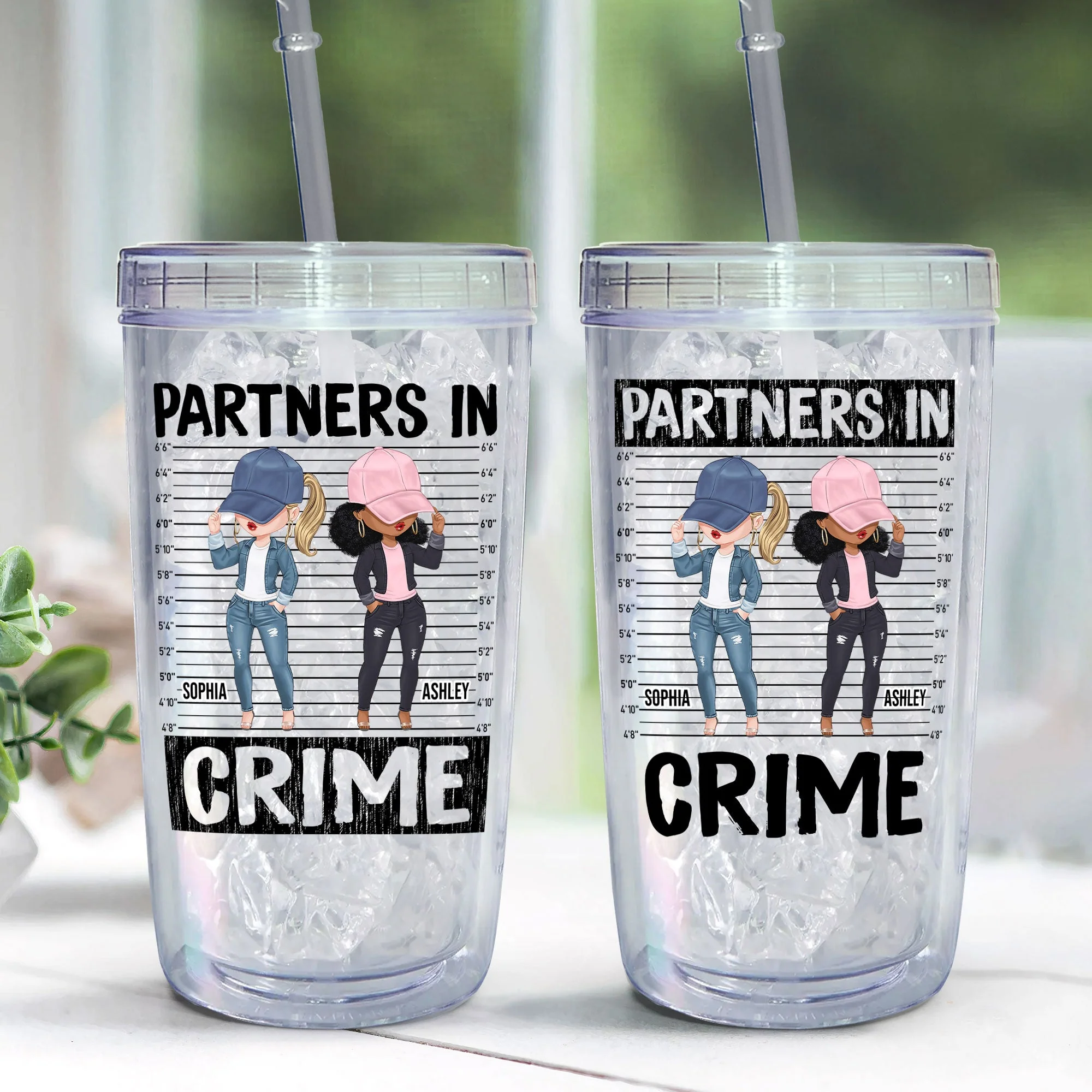 New Ver - Partners In Crime - Personalized Acrylic Tumbler With Straw - Image 3