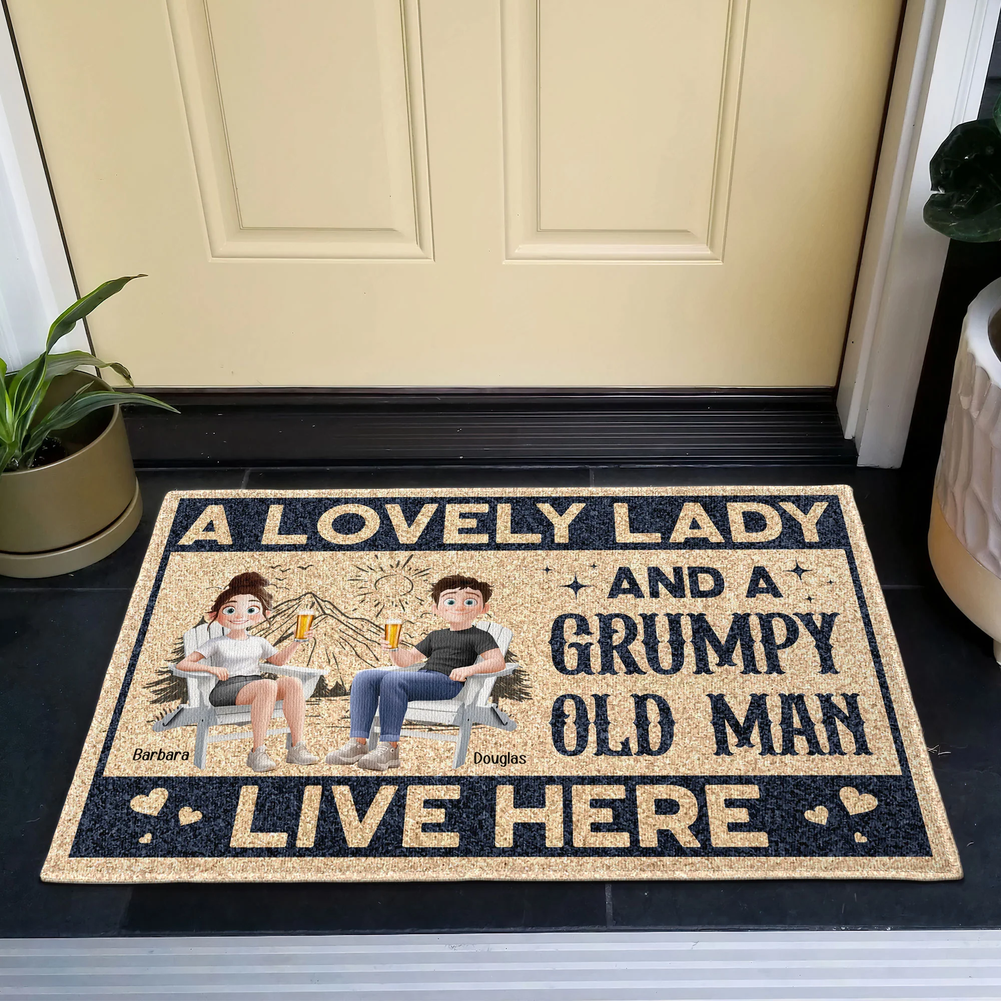 New Version A Lovely Lady And A Grumpy Old Man Live Here - Personalized Doormat - Image 2