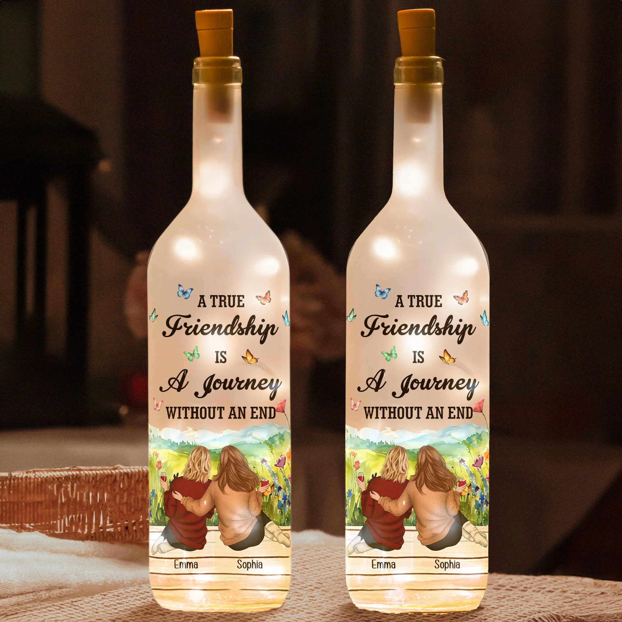 New Version A True Friendship Is A Journey Without An End - Personalized Bottle Lamp - Image 2