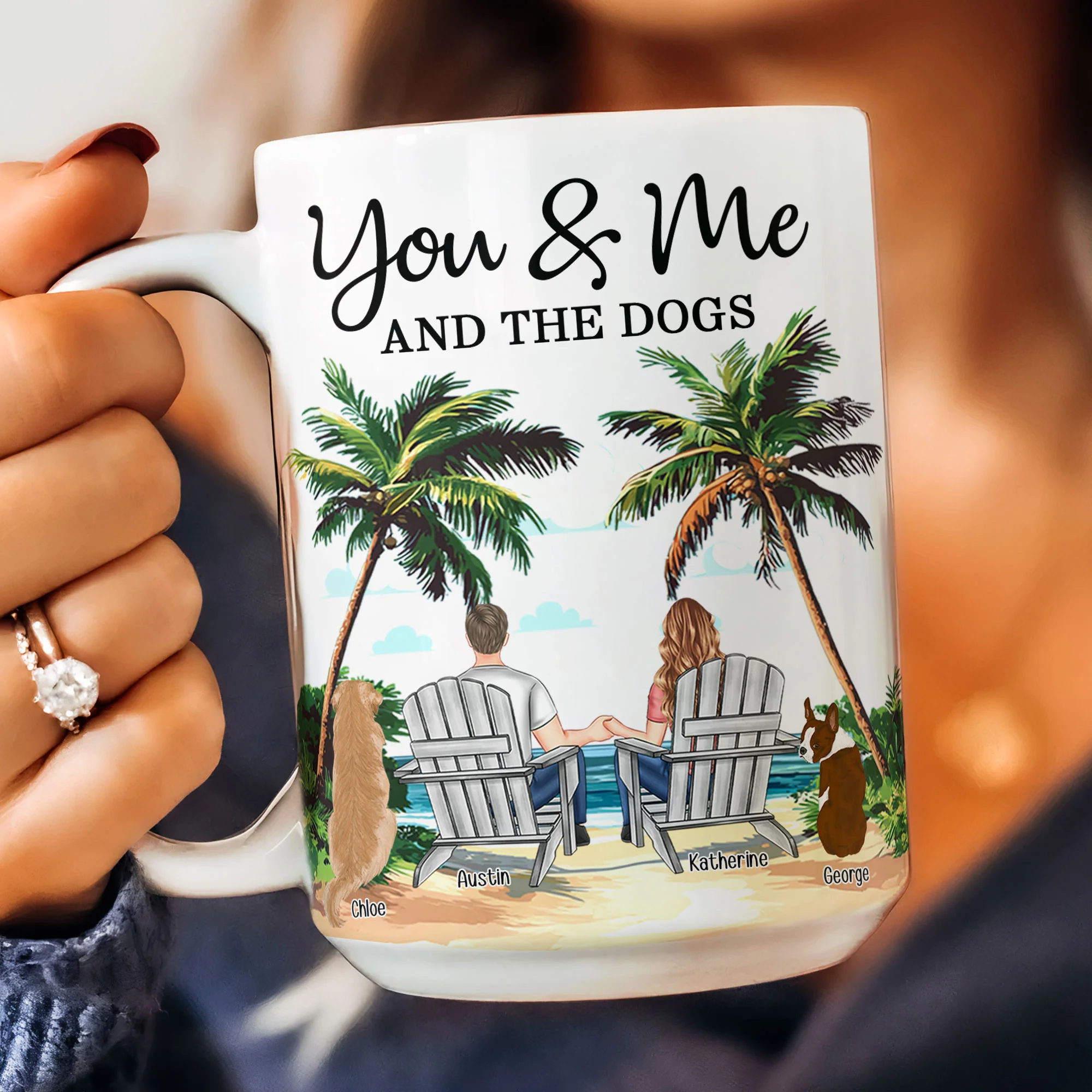 New Version Beach Scene You & Me And The Dogs - Personalized Mug - Image 5