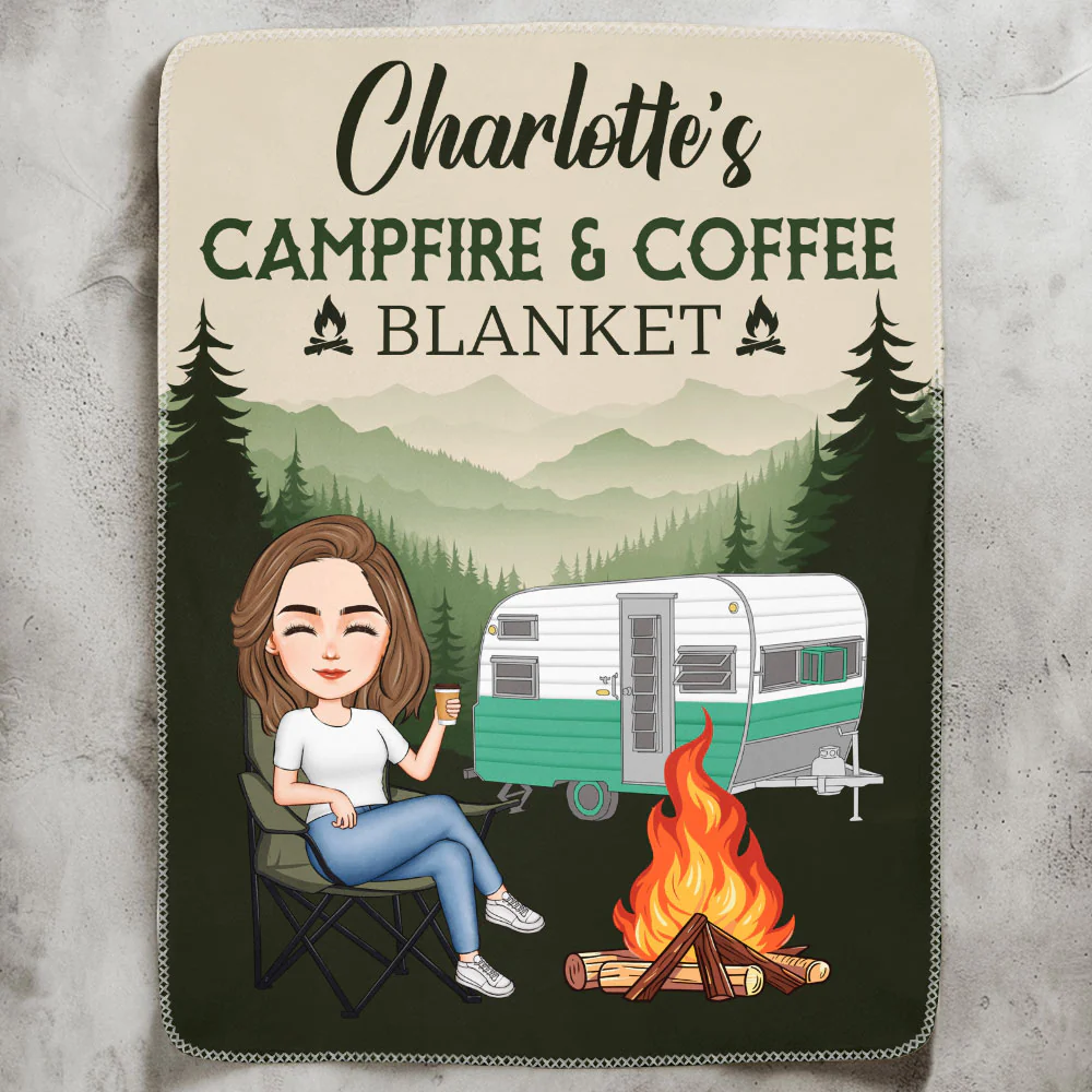 New Version Campfire And Coffee Blanket - Personalized Blanket - Image 2
