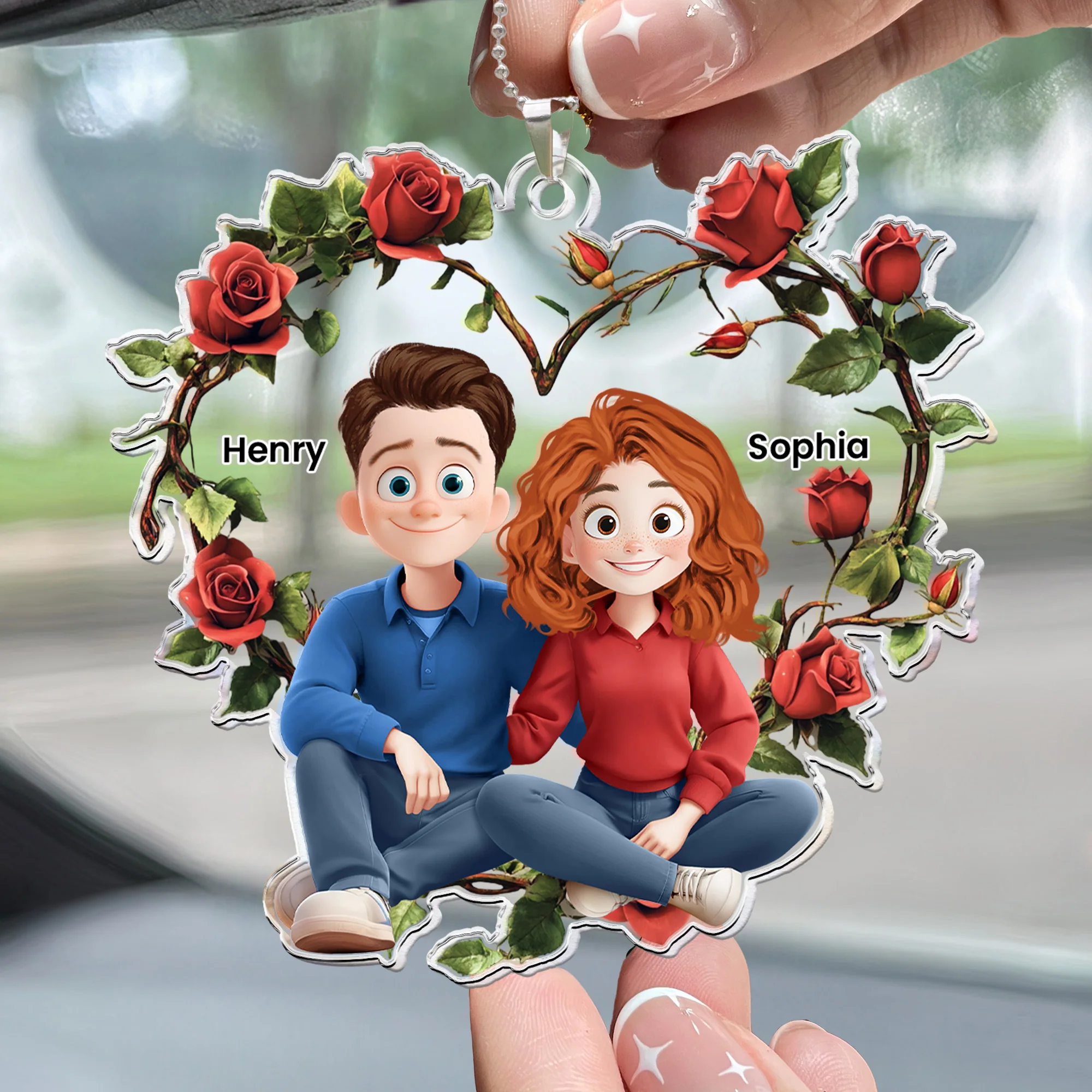 New Version Cartoon Couple - Personalized Rear View Mirror Accessory - Image 2