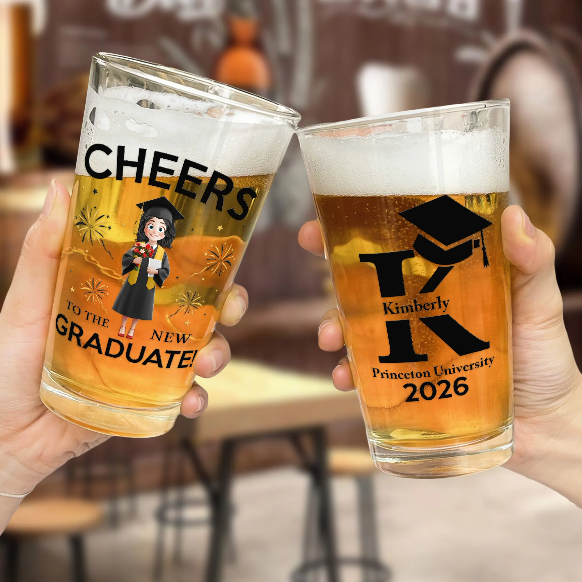 New Version Cheers To The New Graduate - Personalized Beer Glass - Image 2
