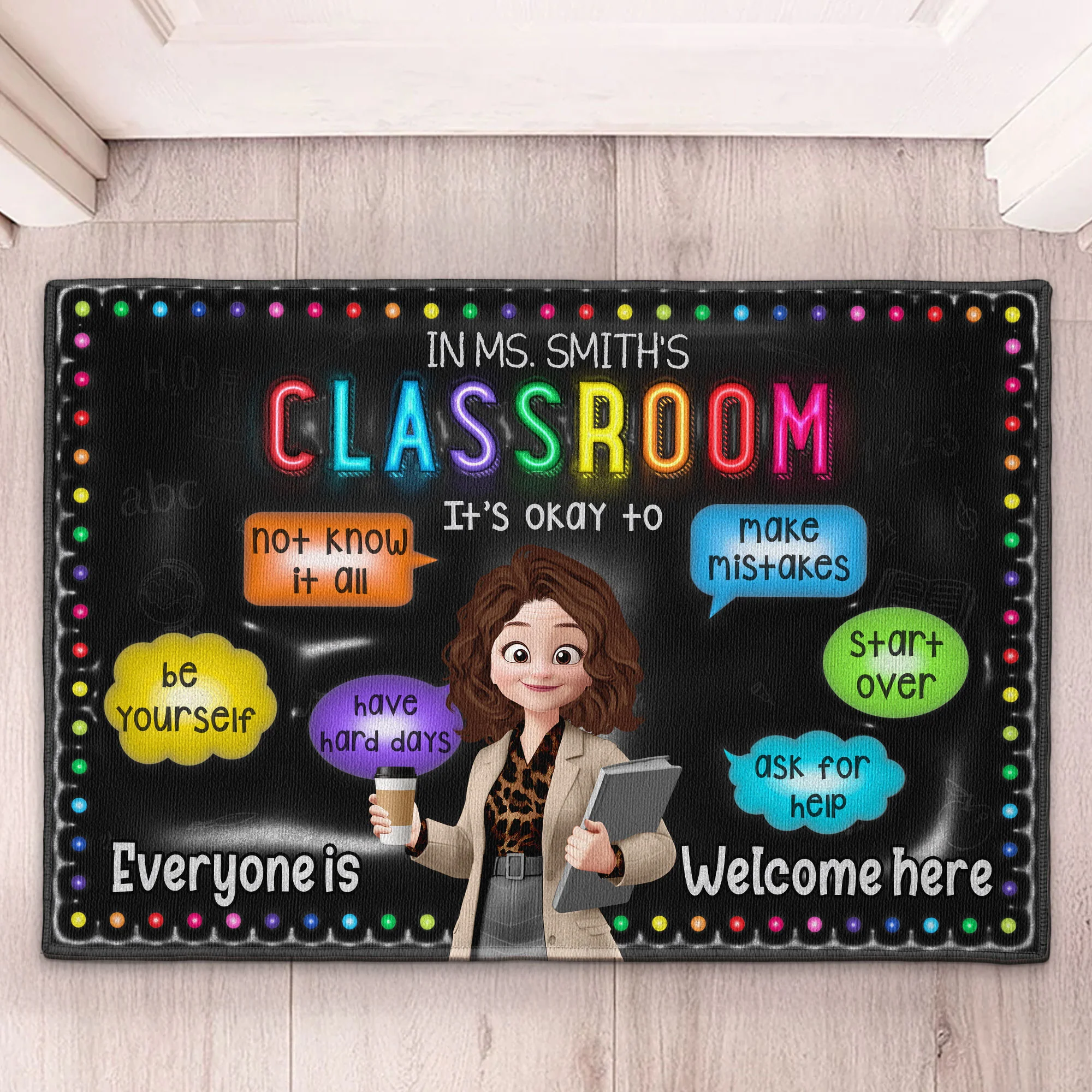 New Version Classroom Doormat Everyone Is Welcome Here - Personalized Doormat