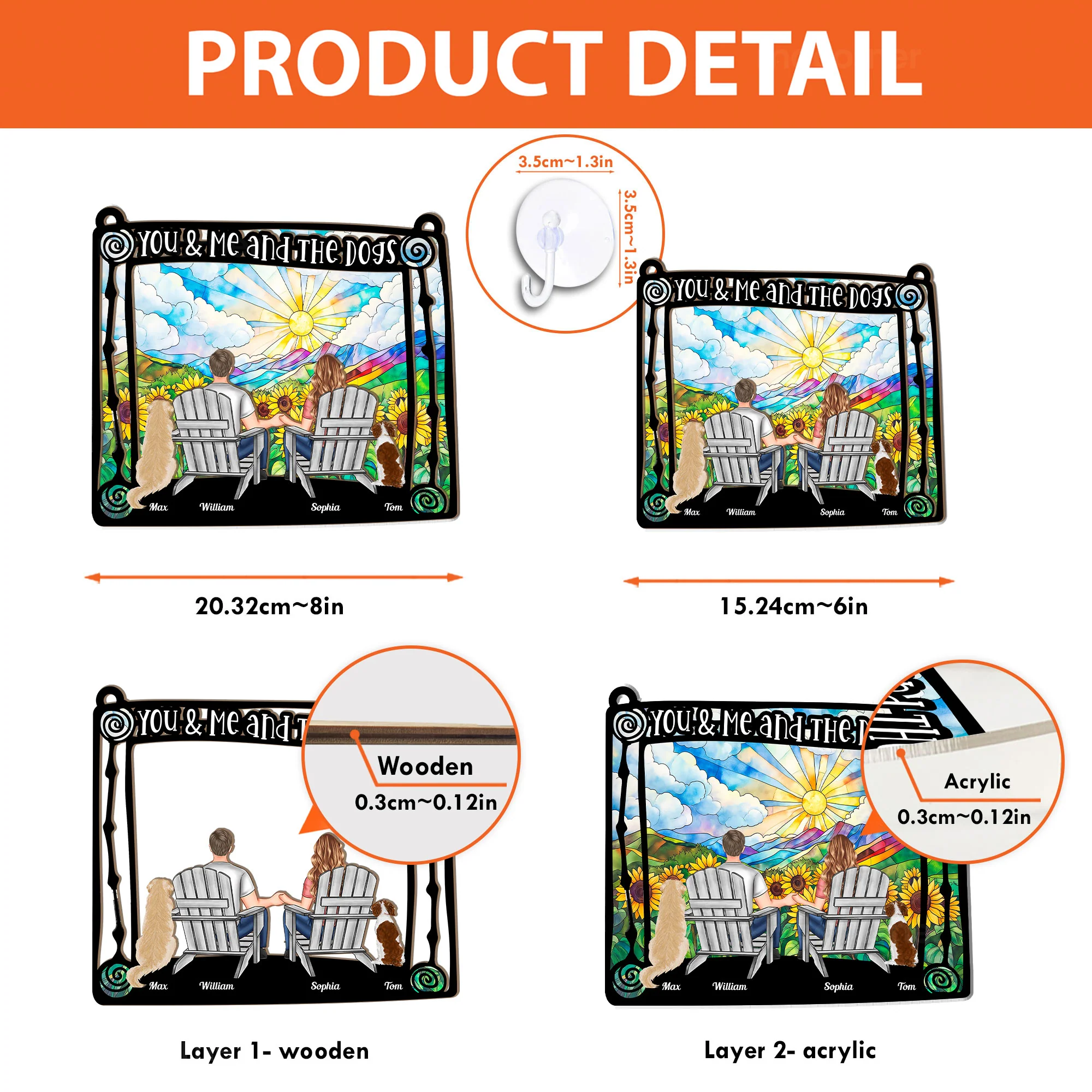 New Version You, Me & The Dogs - Personalized Window Hanging Suncatcher Ornament - Image 4